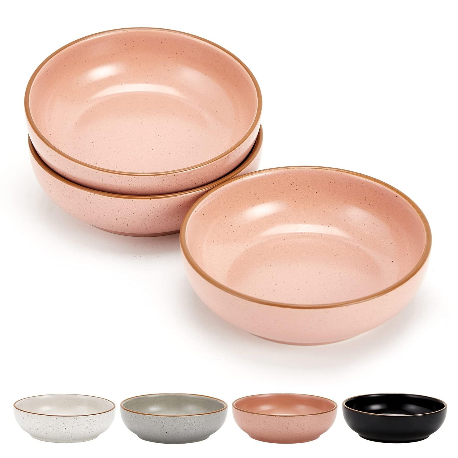 Ceramic Cat Bowls, Howise Pet Bowl Cat Dishes for Food and Water, 5.19 in Cat Food Bowl 3 Pack Pet Dishes for Cats Puppy, Matte Pink Finish