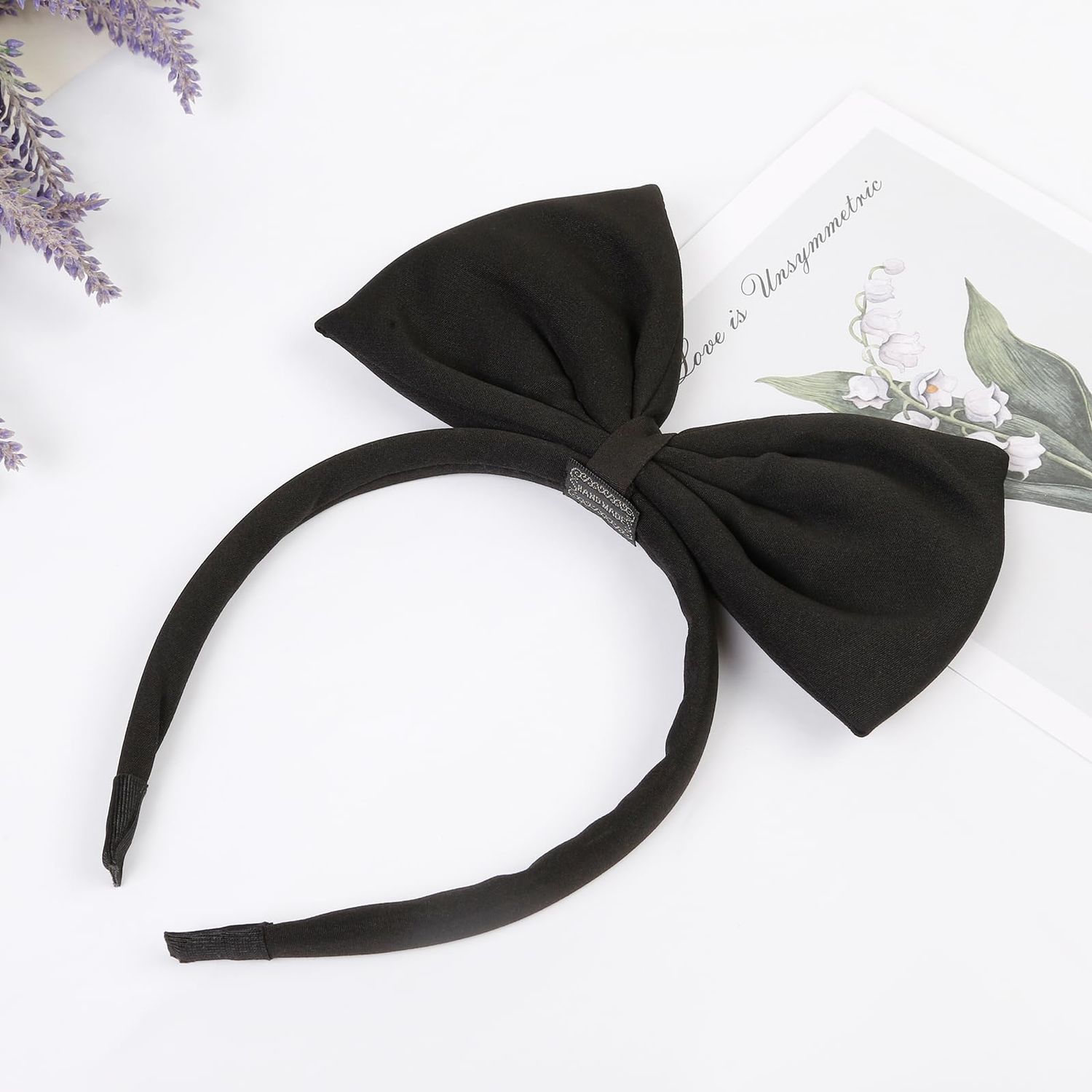Huachi Black Bow Headband for Women Girls, Cute Big Bow Headbands Cosplay Costume Hair Accessories, Halloween Christmas Festivals Headdress Headpiece Adults Kids Party Decoration