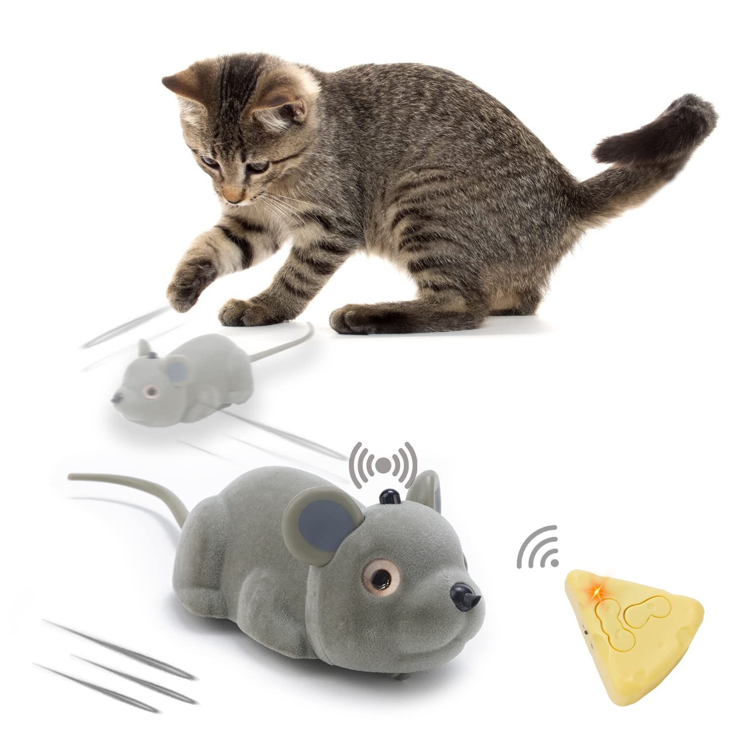 AMCHSURI Interactive Mice Toys for Indoor Cats Remote Control or Smart Sensing Two Mode with Automatically Sense Obstacles and Escape Moving Electric Tricky Mouse Cat Toys, Gray