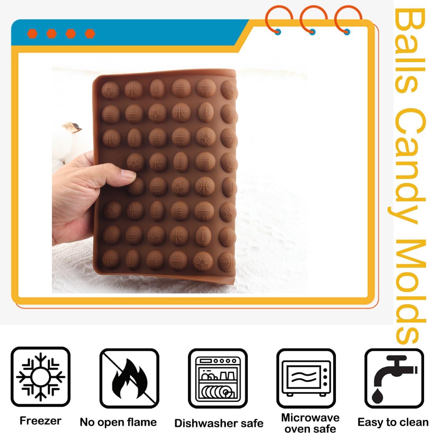 YIMINGMOLD Mini Sport Balls Silicone Candy Molds Gummy Balls Mold Soccer Basketball Rugby Silicone Molds For Dog Treat
