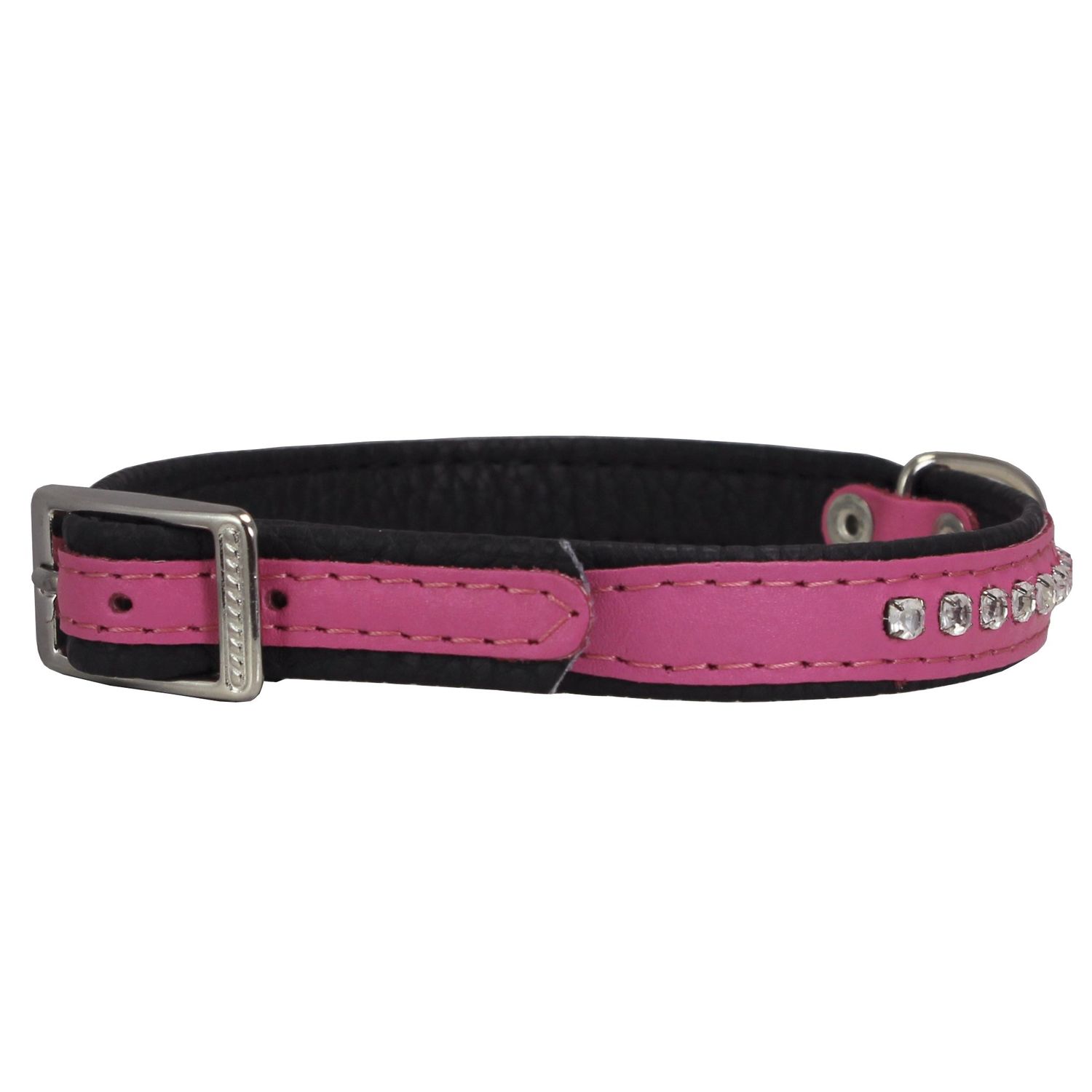 Dogs My Love Rhinestone Genuine Leather Dog Collar (Pink, 8"-9.5" Neck)