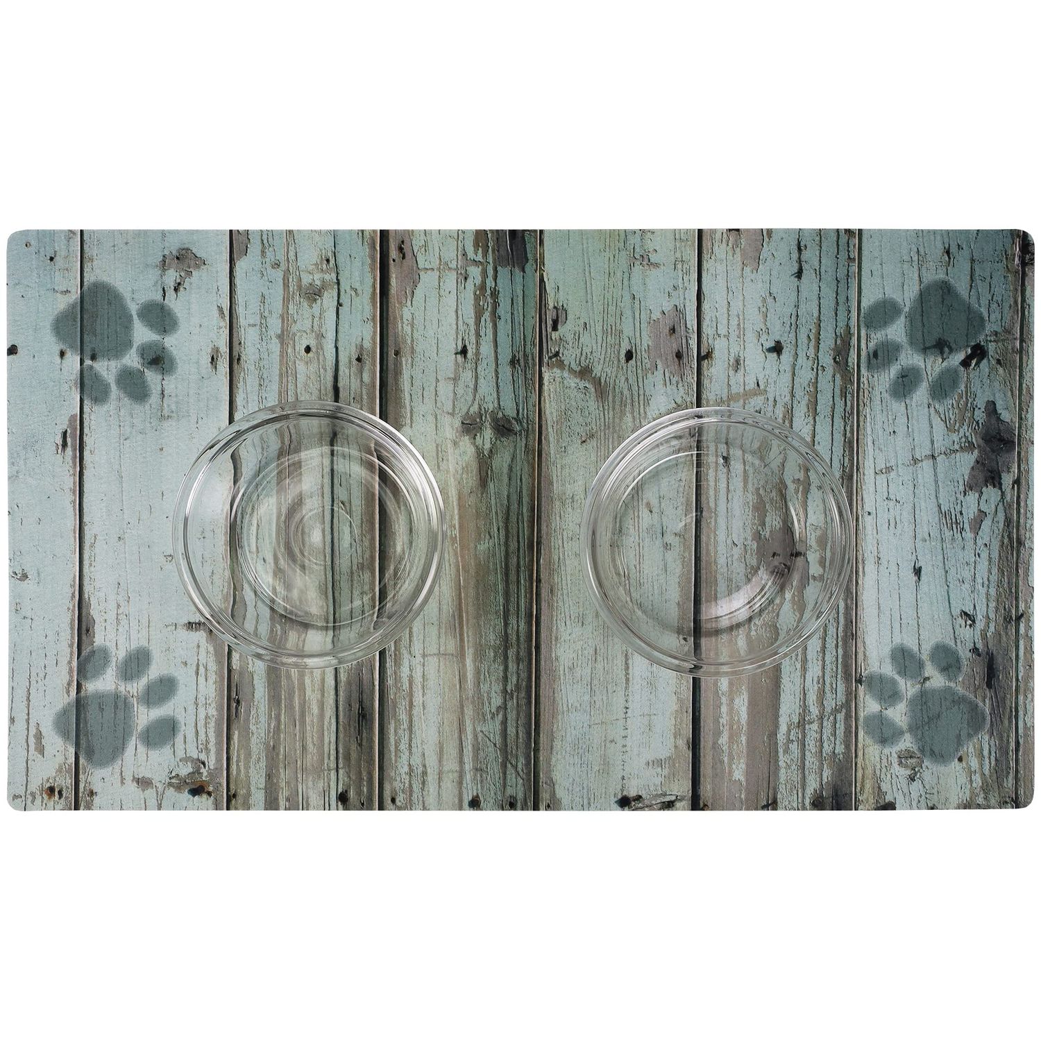 Drymate Pet Bowl Placemat, Dog & Cat Food Feeding Mat - Absorbent Fabric, Waterproof Backing, Slip-Resistant - Machine Washable/Durable (USA Made) (16” x 28”) (Distressed Wood Green)