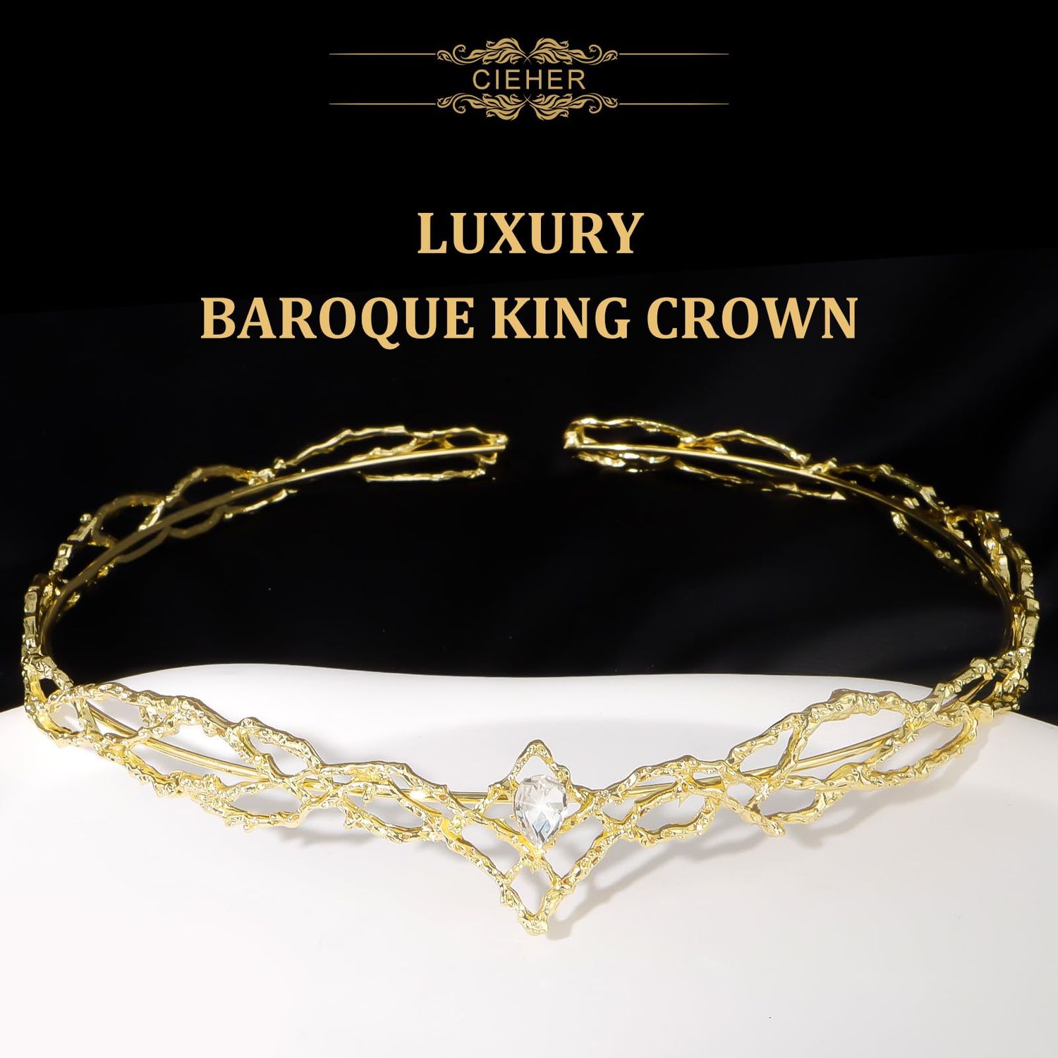 King Crown, CIEHER Vintage Hobbit Elf King Gold Crown, Gold Tiara Costume Headbands for Women Men, Crowns for Men Birthday Party Prom Wedding Cosplay