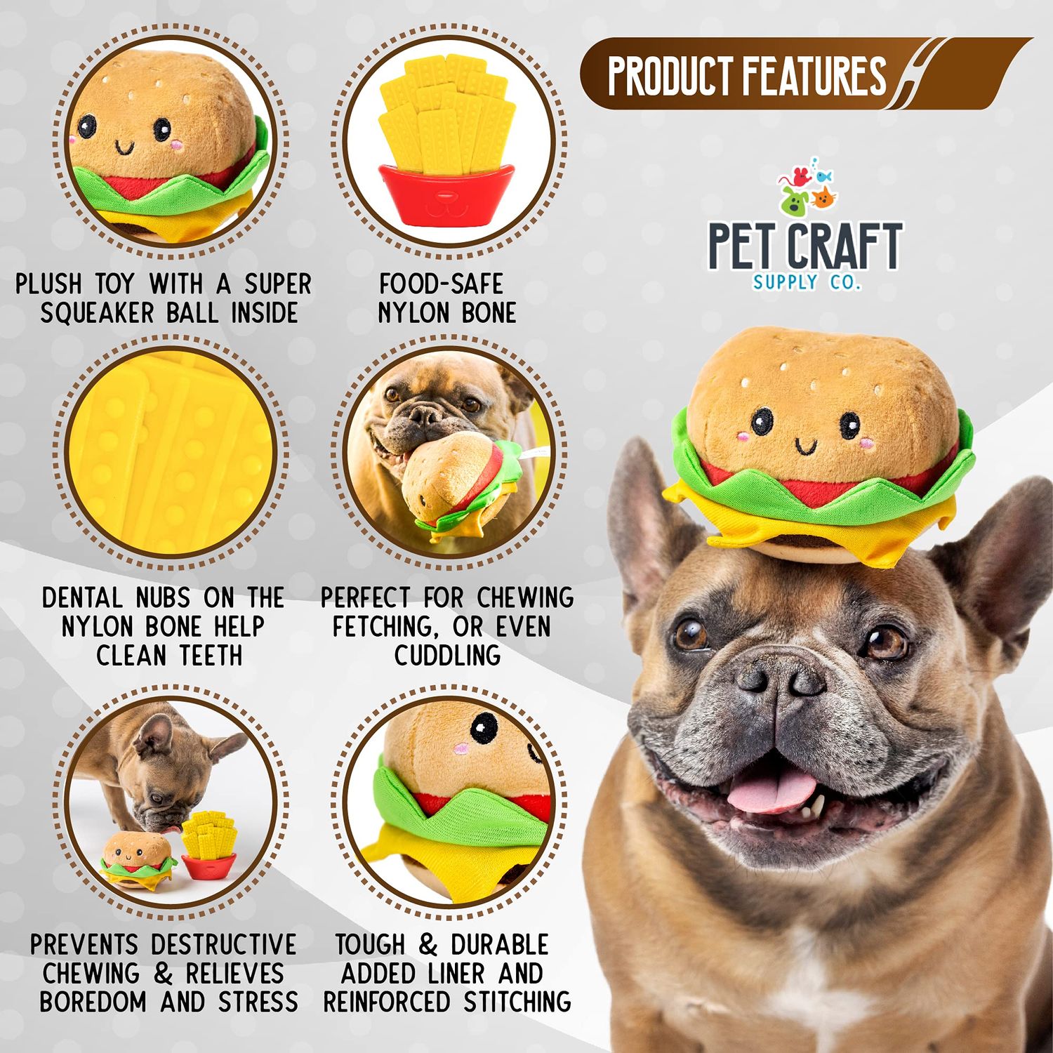 Pet Craft Supply Puppy Teething Dental Chew Teeth Cleaning Nylon Bone Squeaky Plush Dog Toys with Super Squeaker Ball 2 Pack Cute Tough Durable for Puppies Small Medium Dogs Aggressive Chewers