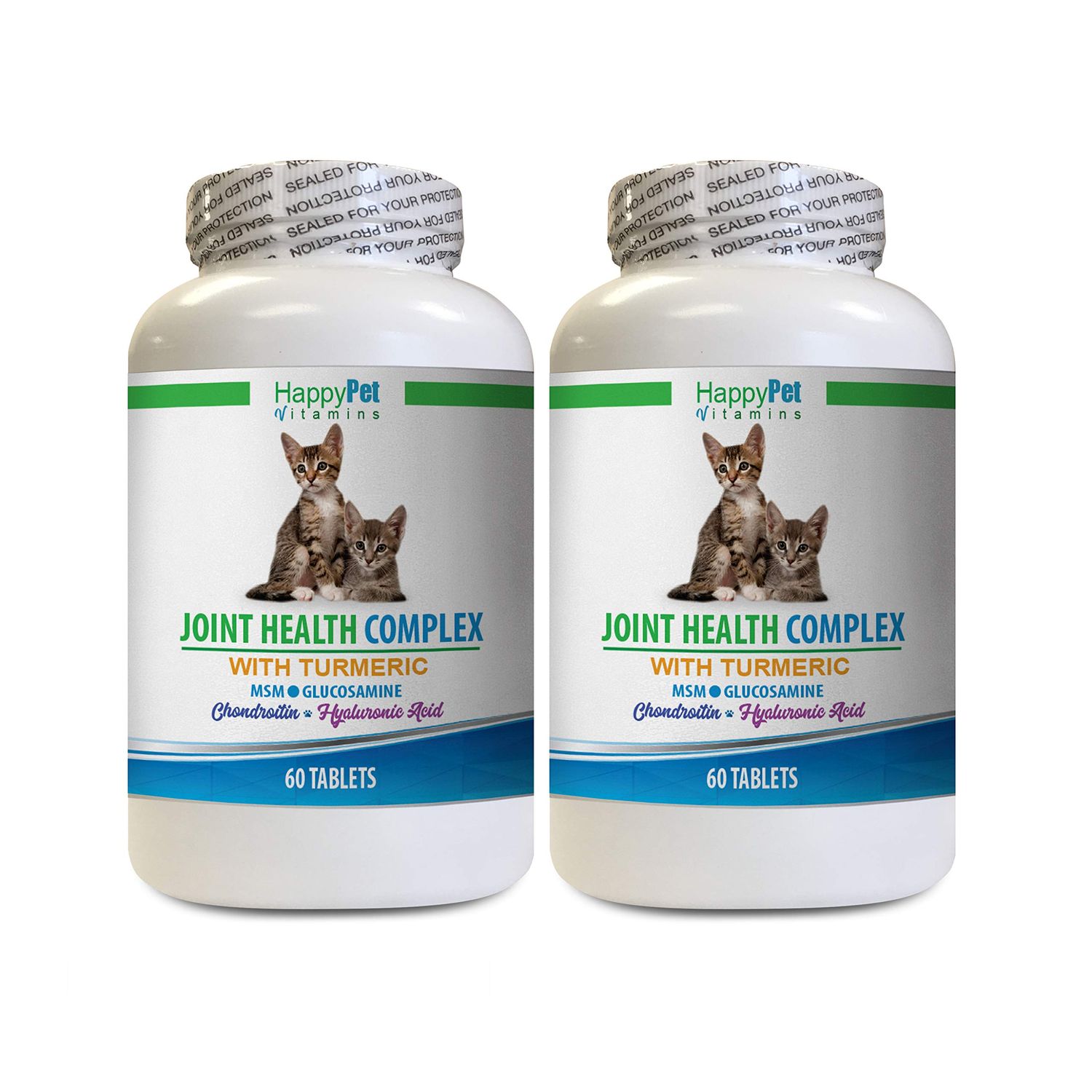 HAPPY PET VITAMINS LLC cat Immune System Support - Joint Health Complex with Turmeric - MSM GLUCOSAMINE - Hip and Joint Care - Joint Supplements for Cats Tablets - 2 Bottles (120 Treats)