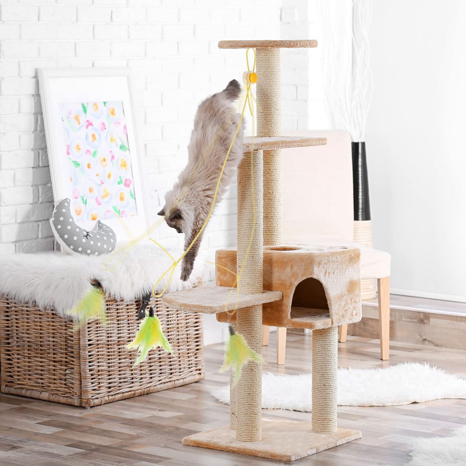 8 Pcs Doorway Cat Toys Indoor Feather Cat Toys Door Hanger Cat Toys Interactive Hanging Cat Toys Dragonfly Little Mouse Toys Retractable Cat Teaser Toys Kitten Toys for Play, 6 Styles (Cute Style)