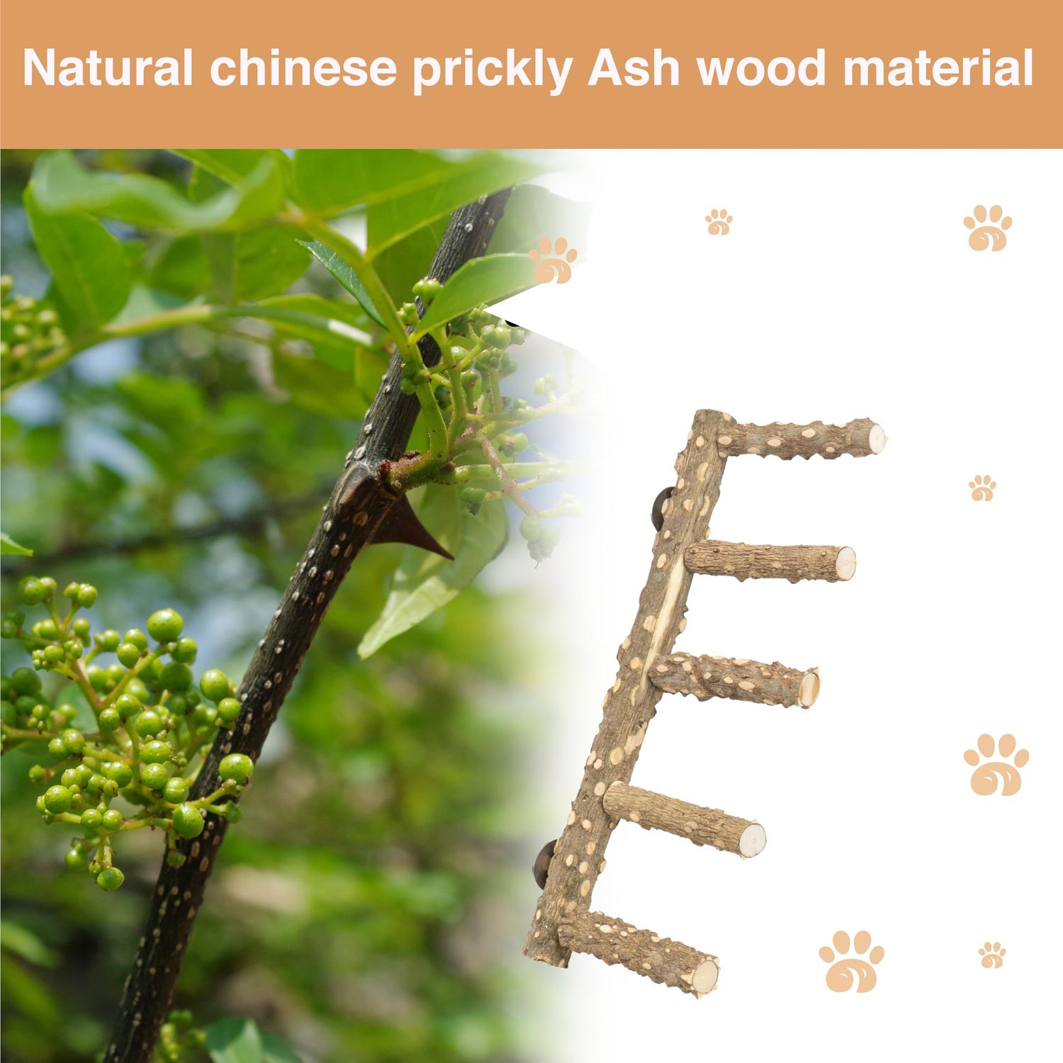Wagably Bird Ladder Perch for Cage - Natural Wooden Bridge, Exercise Stands for Parrot Climbing - Pet Training Ladders - Hanging Playground -Toys for Parakeet, Cockatiel, Conures, Lovebirds, Budgie