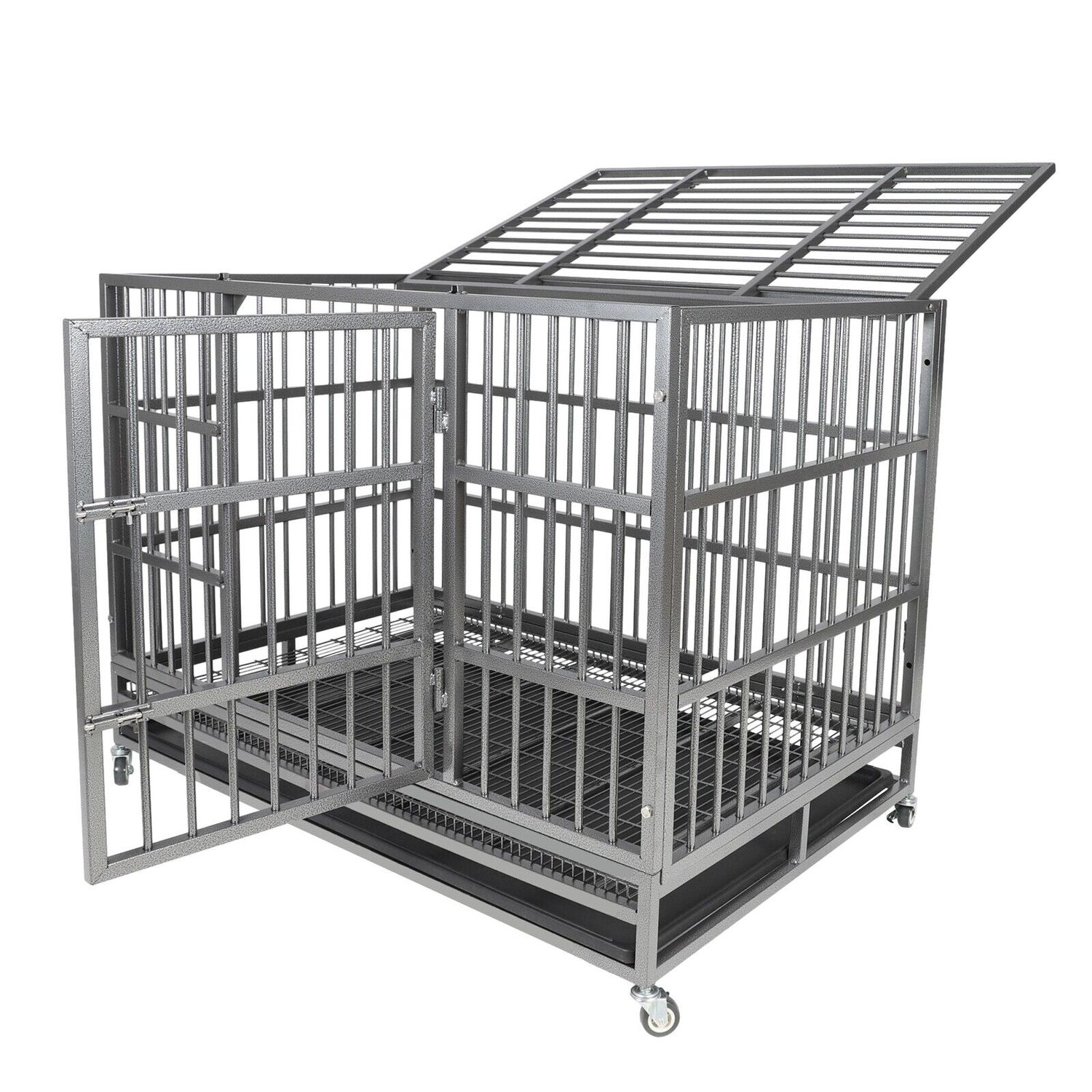 47 Inch Heavy Duty Dog Crate Metal Cage Kennel High Anxiety Pet Cage