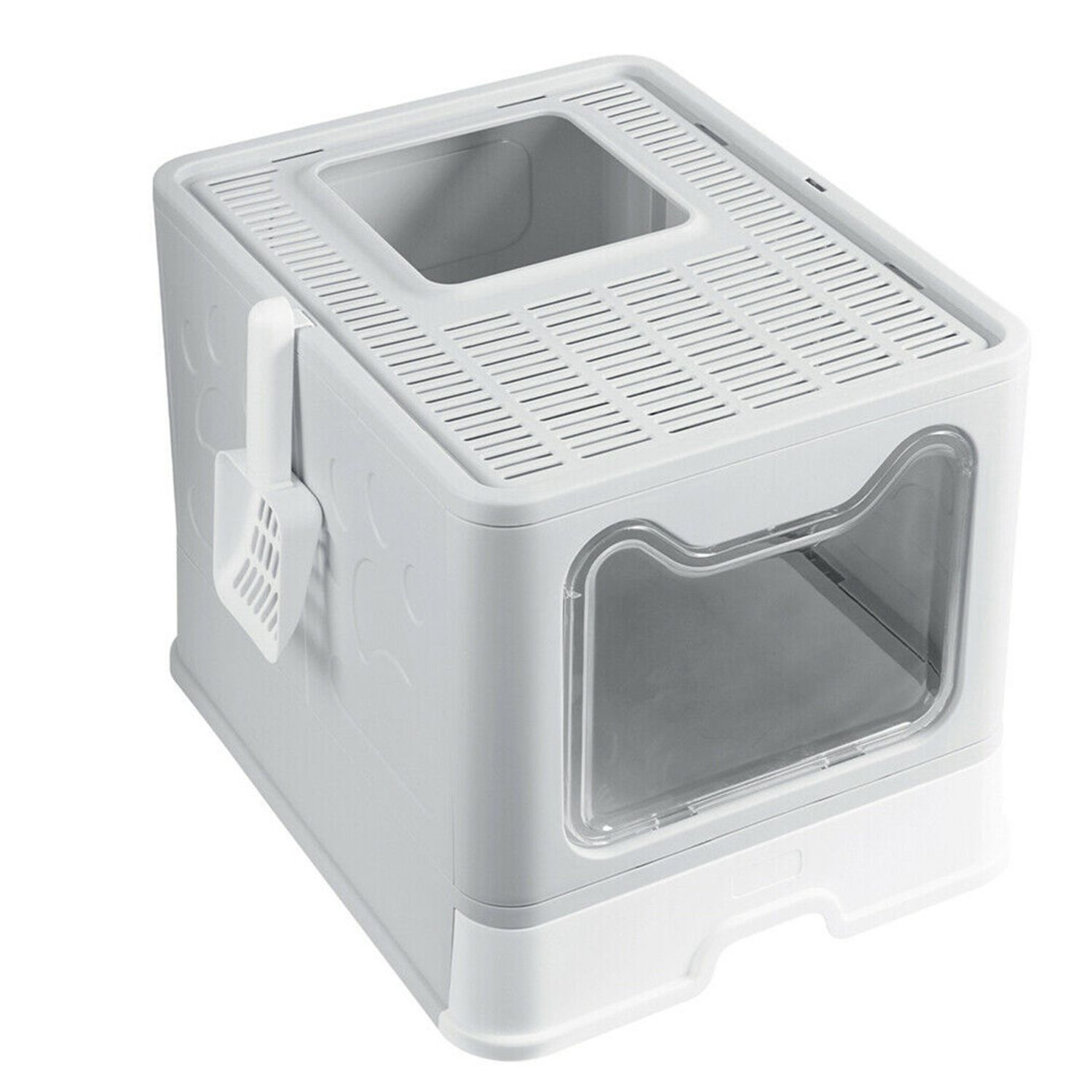 Foldable Cat Litter Box w/ Scoop & Drawer Tray Large Space Cat Litter Enclosure