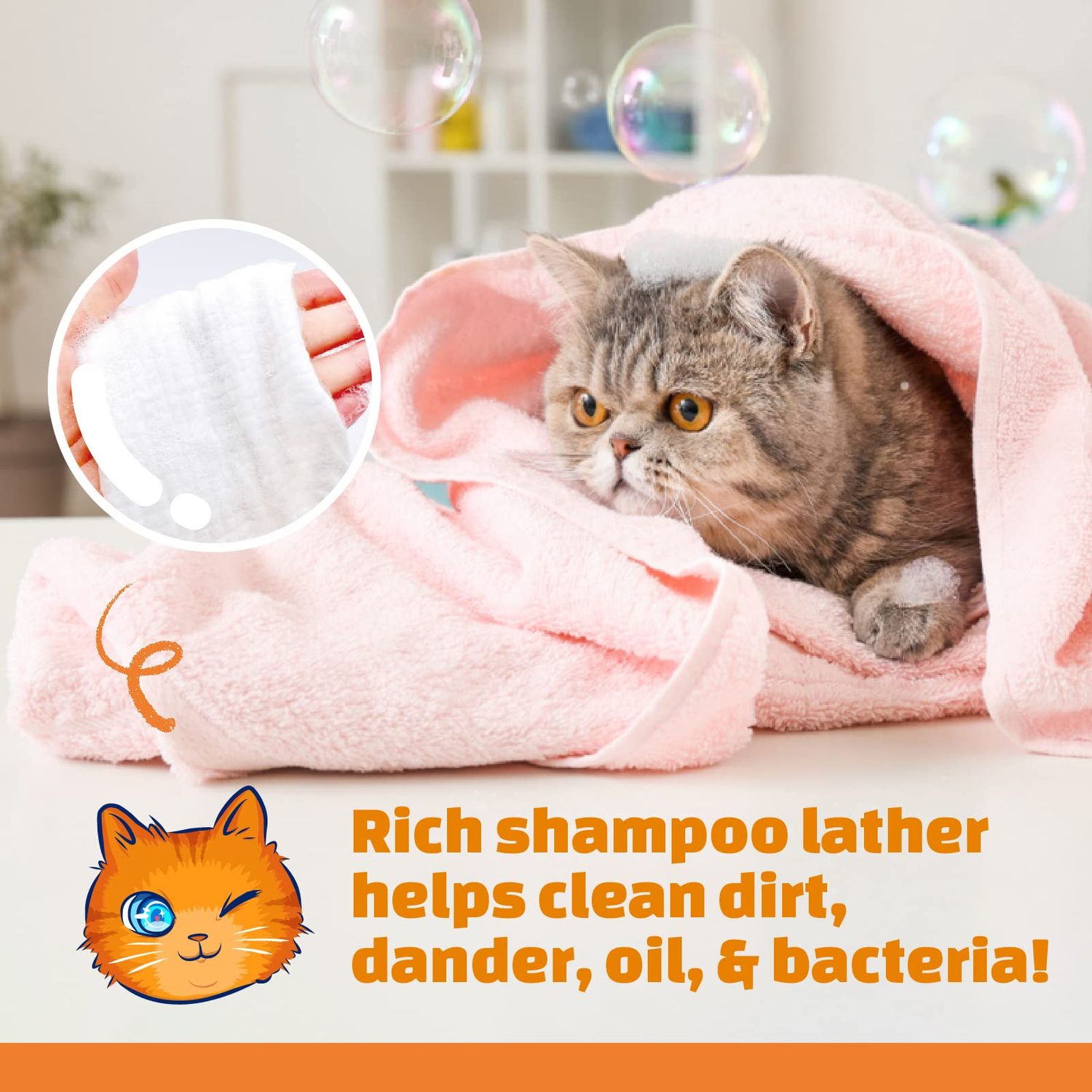 Mr. Tom's Magic Towel - Pet Wipes for Cats - Rinse-Free Compressed Shampoo Towel for Cats and Dogs - Non-Toxic, Re-usable, pH-Balanced, Omega 3 Fish Oil Cat Shampoo - 10 Towel Pieces