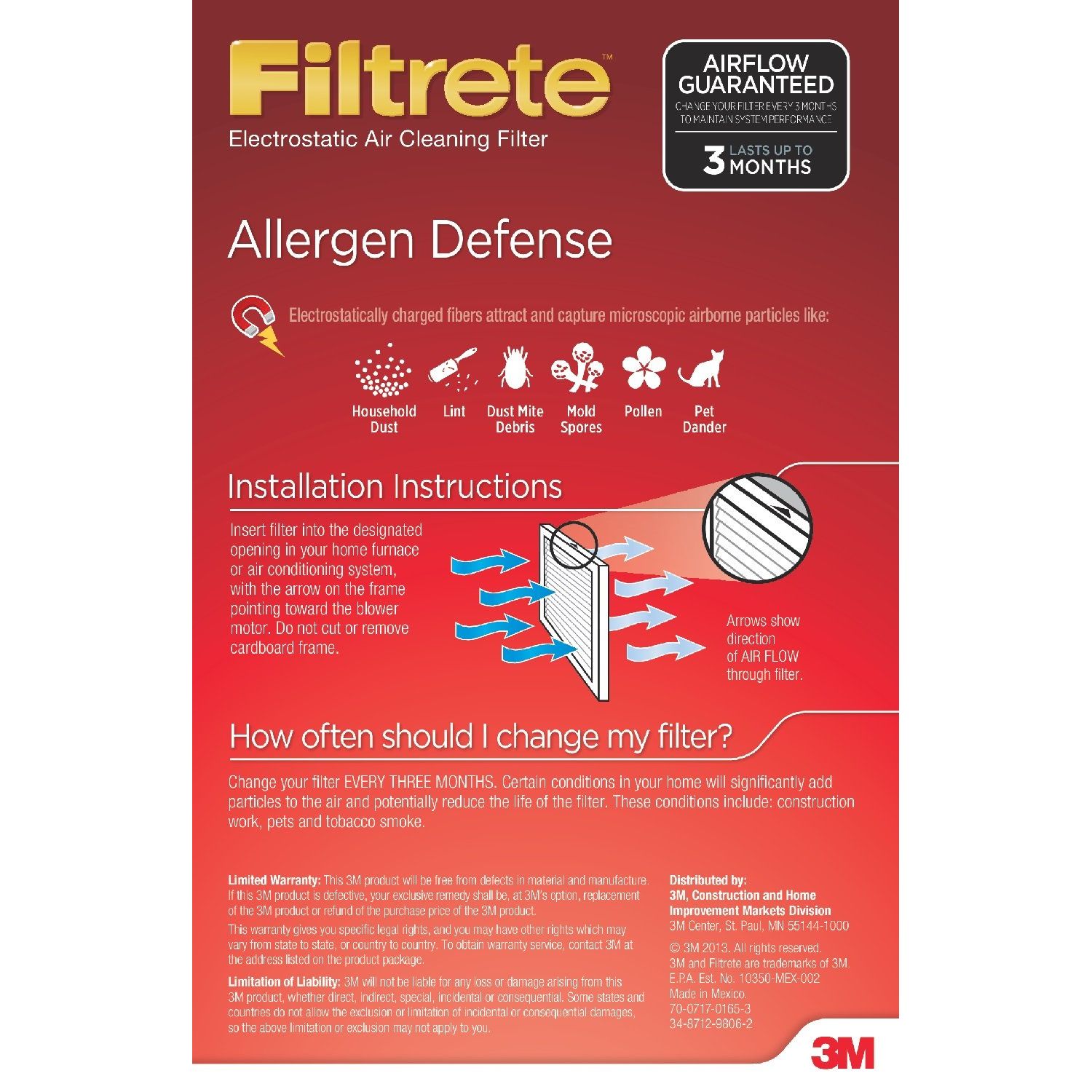 Filtrete Micro Allergen Defense HVAC Air Filter, Guaranteed Airflow up to 90 days, MPR 1000, 20 x 20 x 1, 6-Pack