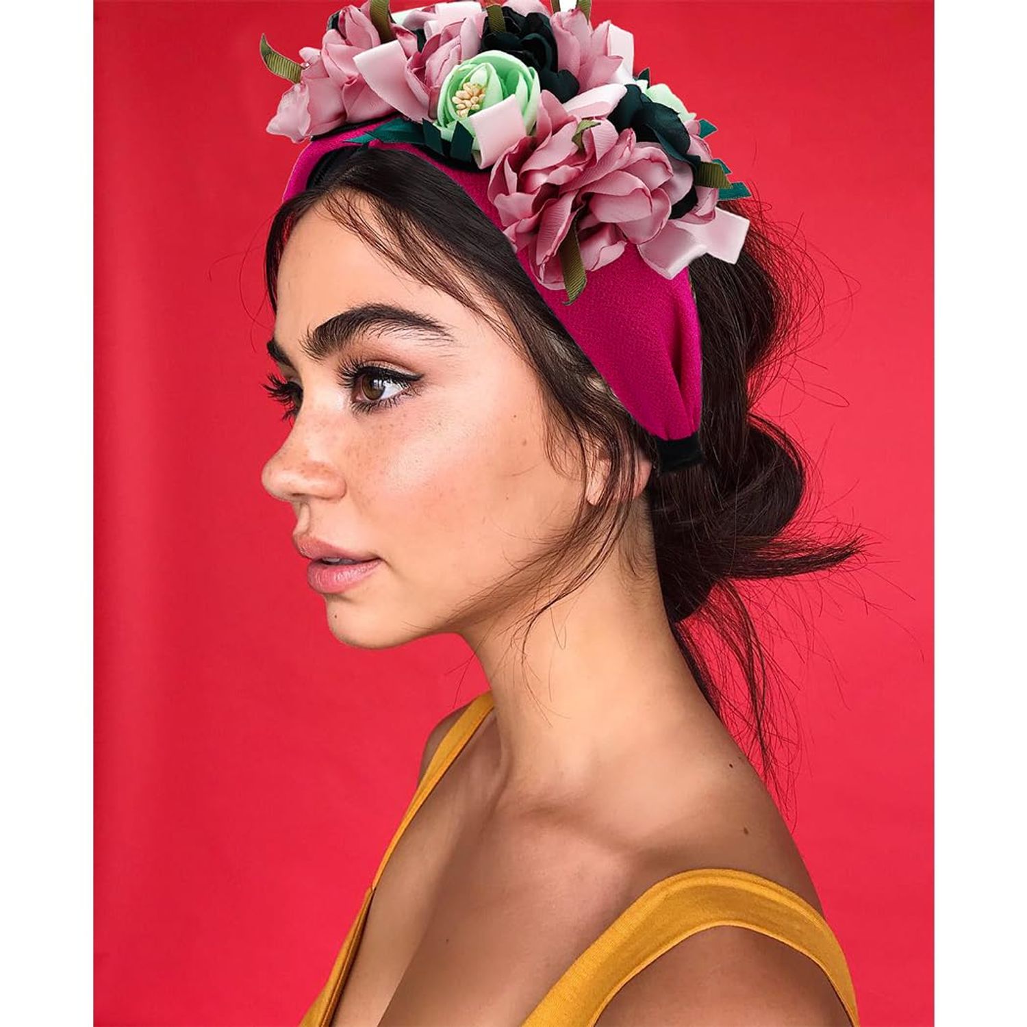 Sinalty Boho Wide Headbands Flowers Pink Headband Non Slip Handmade Hair Bands for Women's Hair Festival Prom Party Headwear (Pink)
