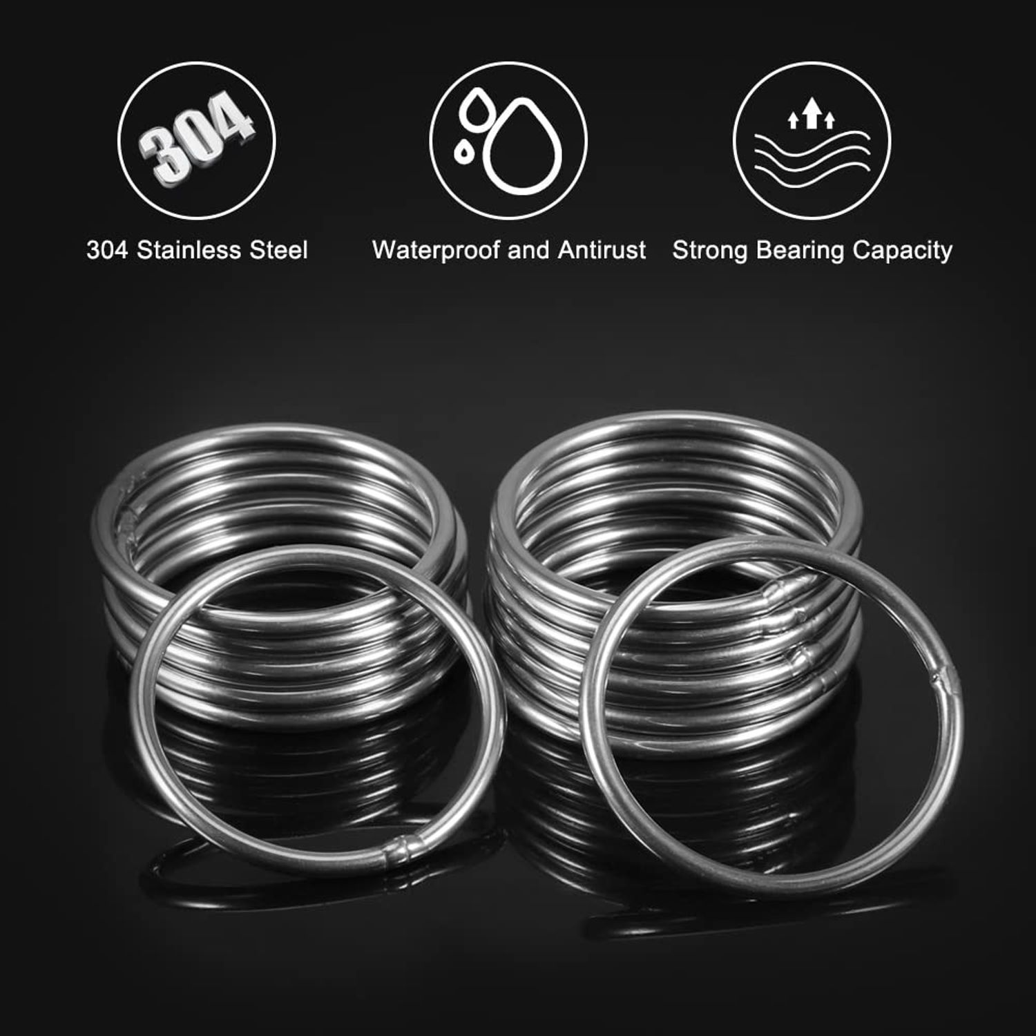 Picowe 30PCS Smooth Welding 304 Stainless Steel O-Ring, Welded High Strength Round O Ring for Macrame, Camping Belt, Dog Leashes, DIY Crafts, Luggage Accessories