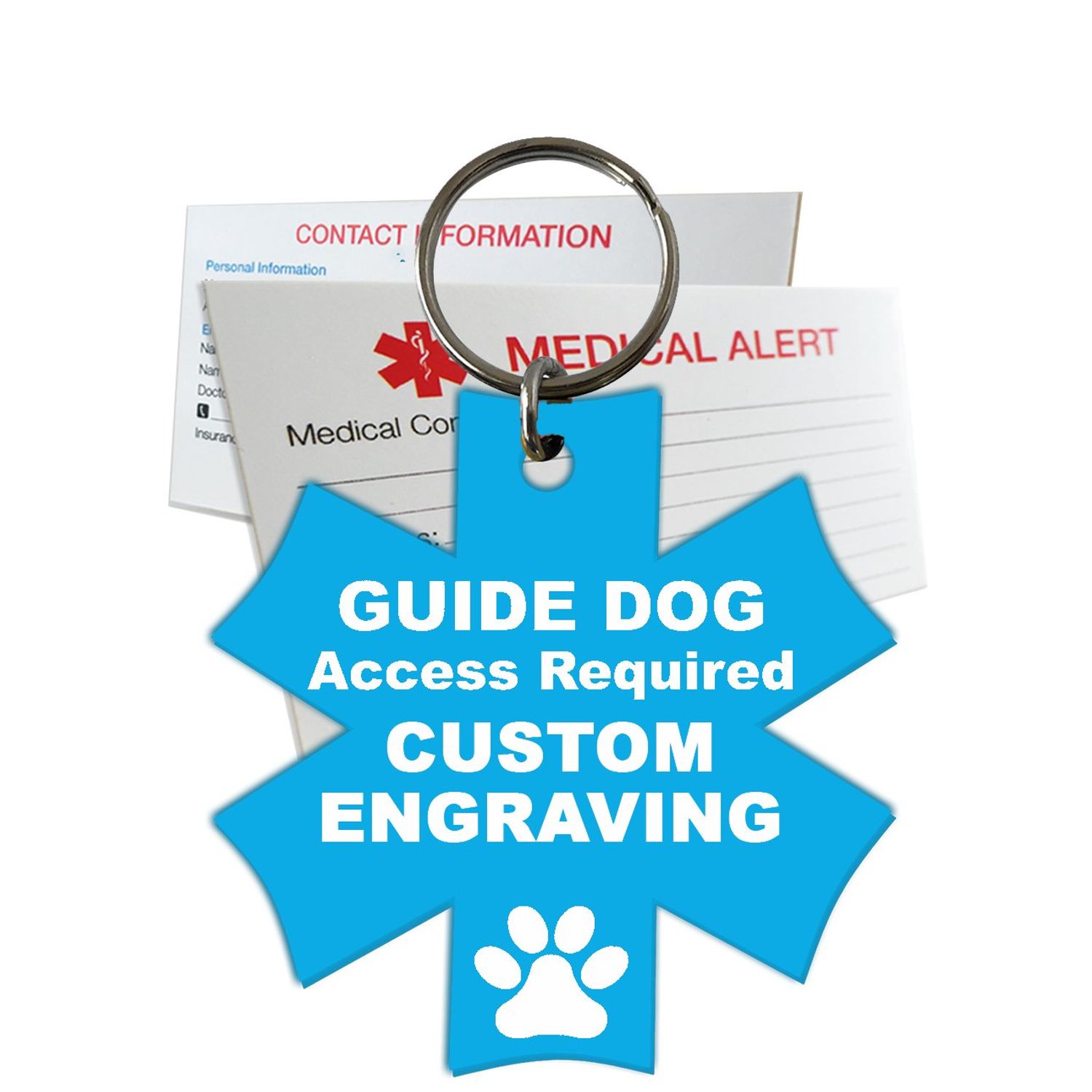 My Identity Doctor Guide Dog ID Tag Custom Engraved Medical Symbol Plastic - Light Blue - Medium