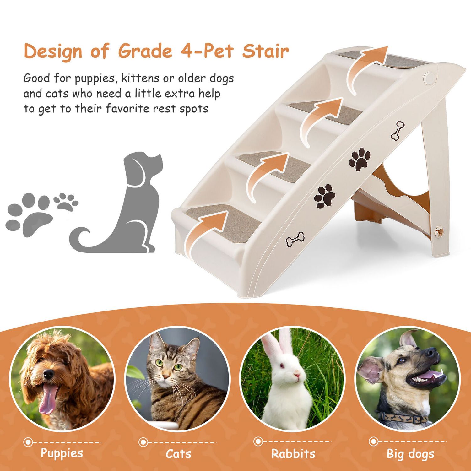 Foldable Dog Ramp Stairs For Small Pets Dog Pickup Travel Ladder MAX 100 LB