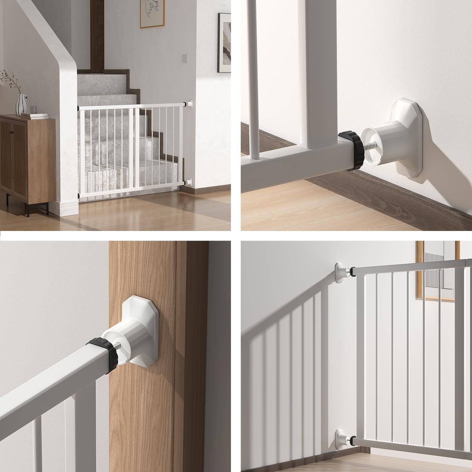 ICERO Baby Gate Extender Wall Protector (4 Pack) Pressure Mounted Gates Extension Kit Extends 1.1-3.5 inches Child Safety Gates and Protect Walls & Doorways from Pet & Dog Gates,Work on Stairs,White