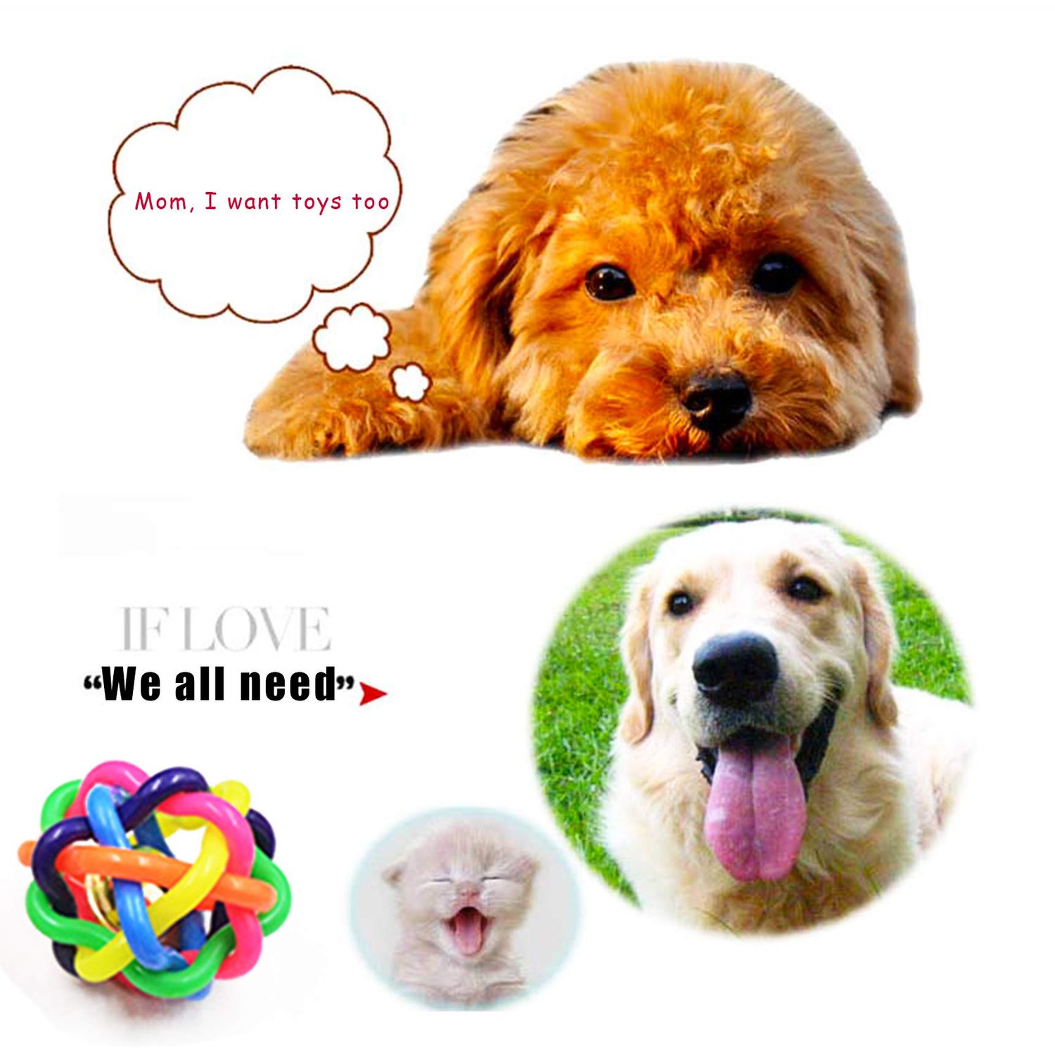 NANAOUS Nobbly Wiggle Ball Dog Toy 6 PC, Dog Pet Toys Colorful Interactive Ball with Bell, 6 Sizes Wiggle Toy Balls, Dog Ball Puppy Supply Interactive Dog Cat Ball