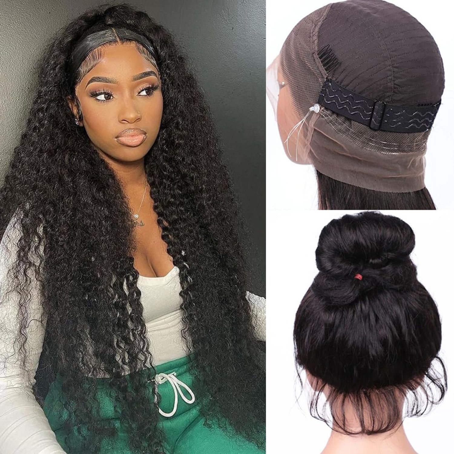 Ebarly Hidden Strap 360 Water Wave Lace Front Wigs Human Hair Pre Plucked 180% Density Curly Full Lace Human Hair Wigs Bleached Knots Wet and Wavy HD Lace Frontal Wig for Women 26 inch