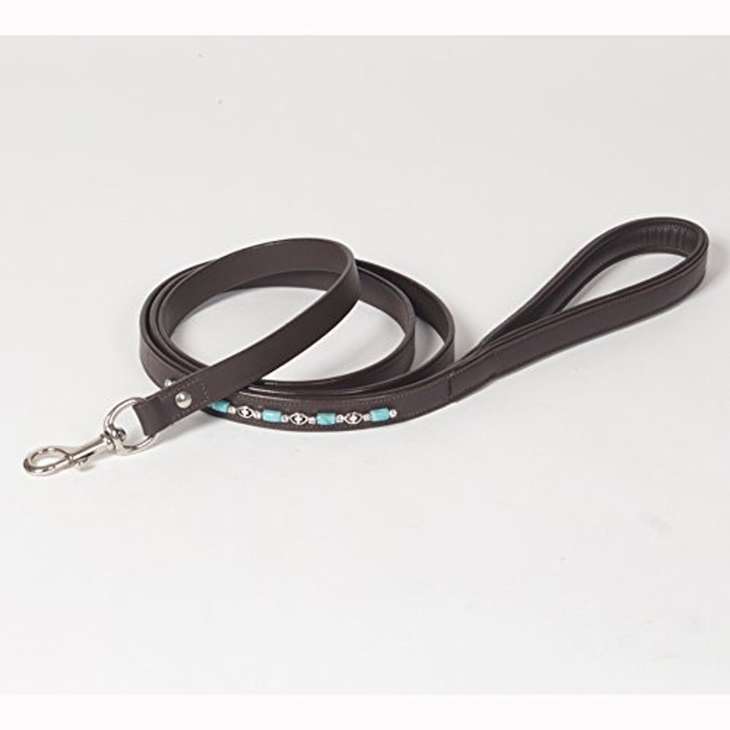 Medium Decorated Genuine Leather Dog Leash – 6 Feet with Beaded Decoration and Padded Handle
