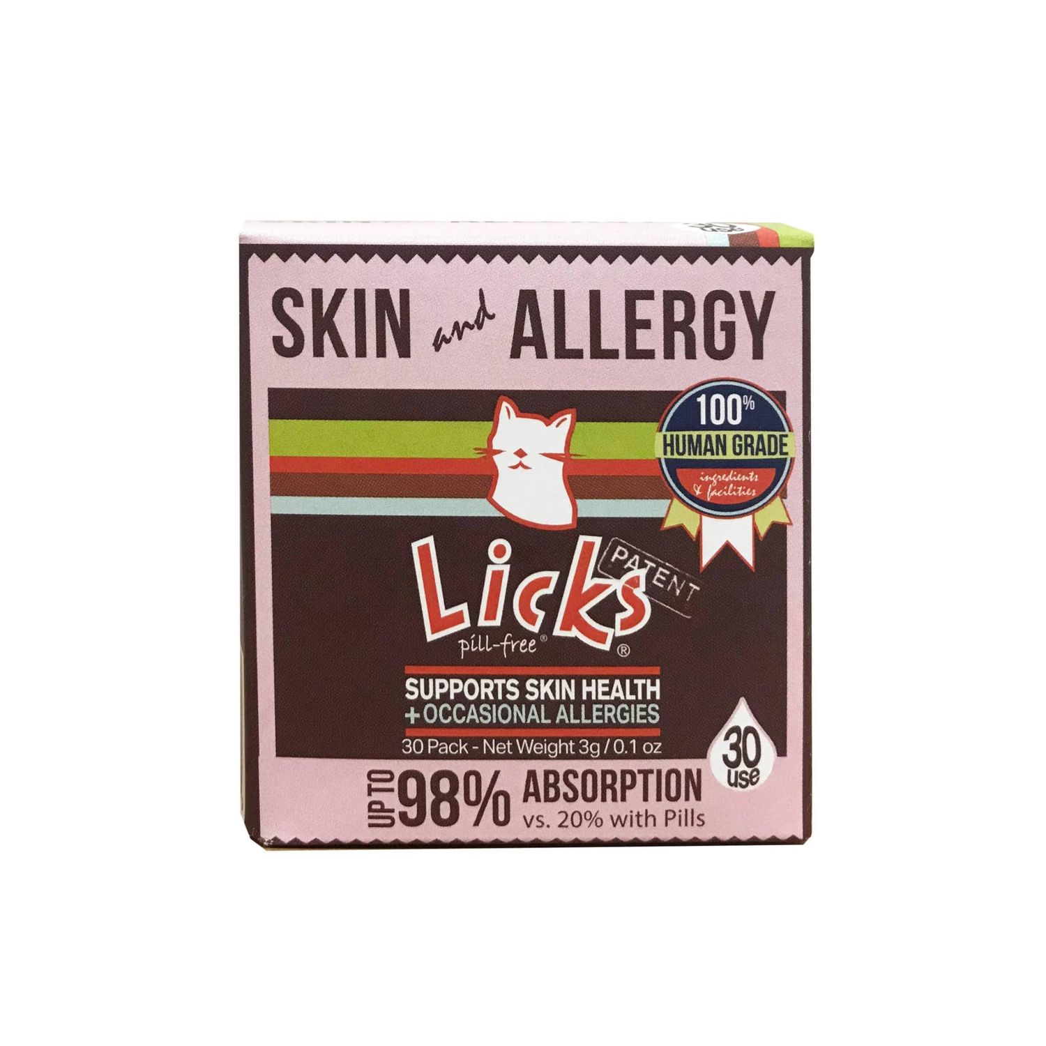 Licks Pill-Free Cat Skin & Allergy - Omega 3 Allergy Relief - Cat Vitamins & Supplements for Itchy Skin - Turmeric Supplement - Gel Packets - 30 Use