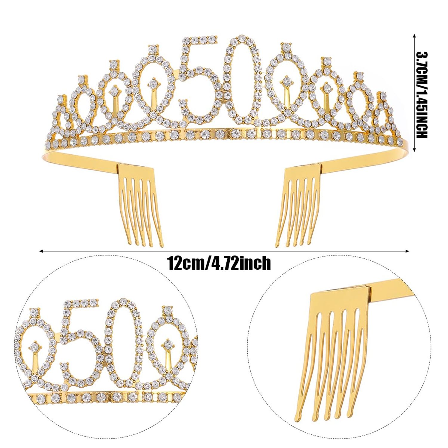 Black Gold "50 & Fabulous"Sash & Rhinestone Tiara Set, 50th Birthday Gifts for Women, Birthday Sash/Tiara for Women's 50th Birthday Party Decoration (Black 50th)
