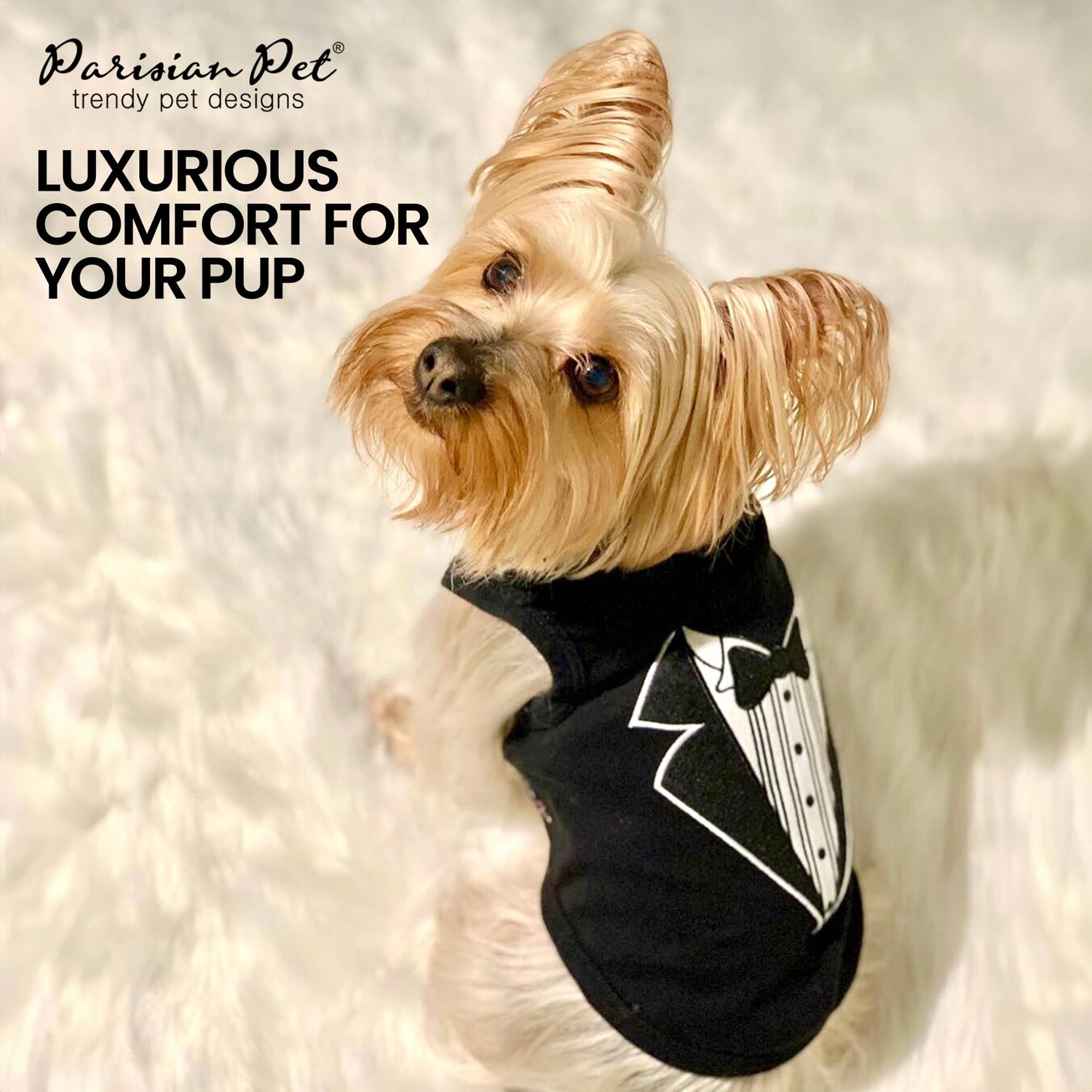 Parisian Pet Dog Tshirt - Embroidered “ Tuxedo “ Dog Shirt - 100% Cotton and Lightweight Dog Clothes - Sleeveless Black Dog Tee Shirts - Machine Washable Dog Shirts for Small Dogs - Pet Vest - S