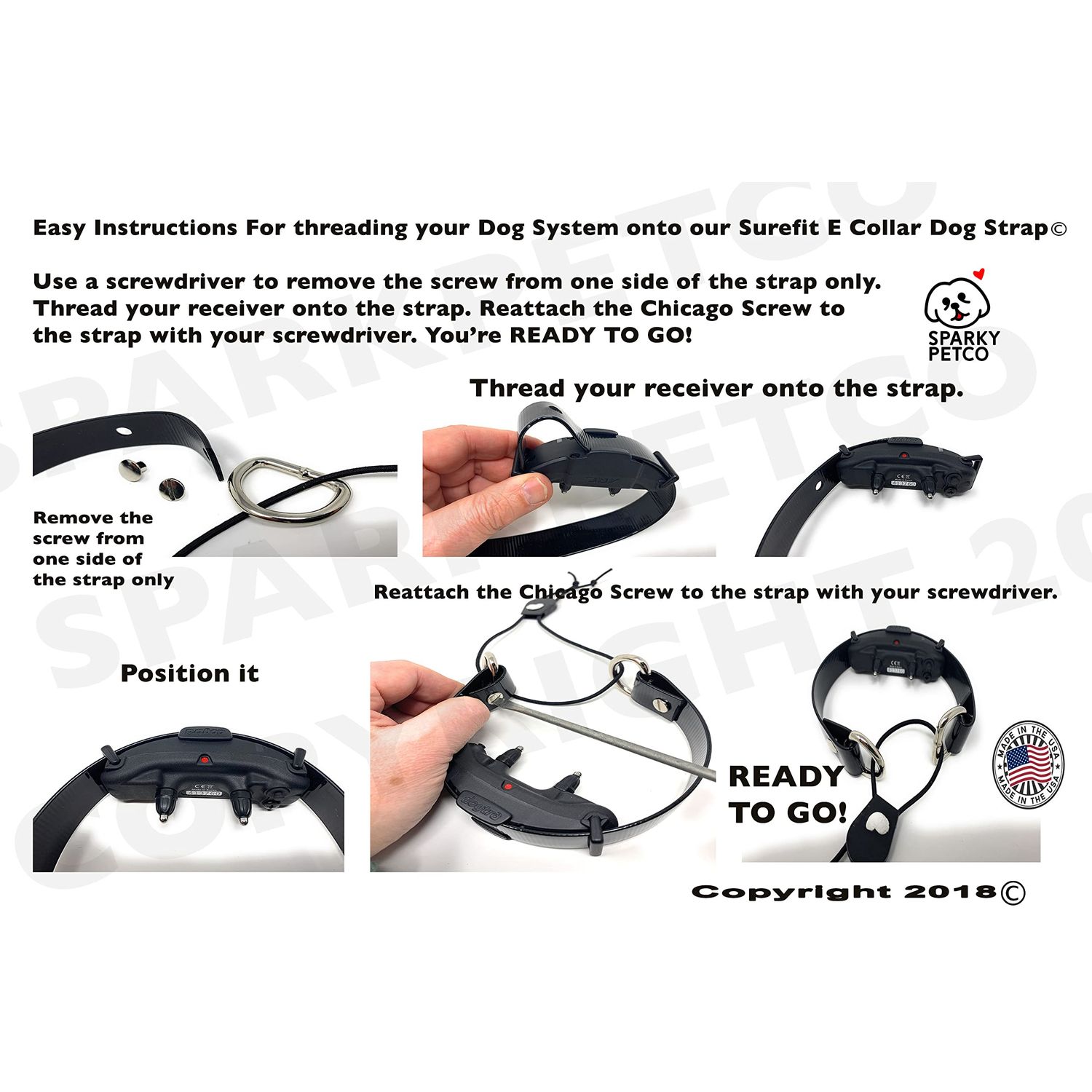 Sparky Pet Co - Surefit ECollar Replacement Strap - Bungee Dog Collar - Waterproof - Adjustable - Secure Nexus Wheel Lock - for Electronic Training & Invisible Fence Systems - 1" (Reflective Black)