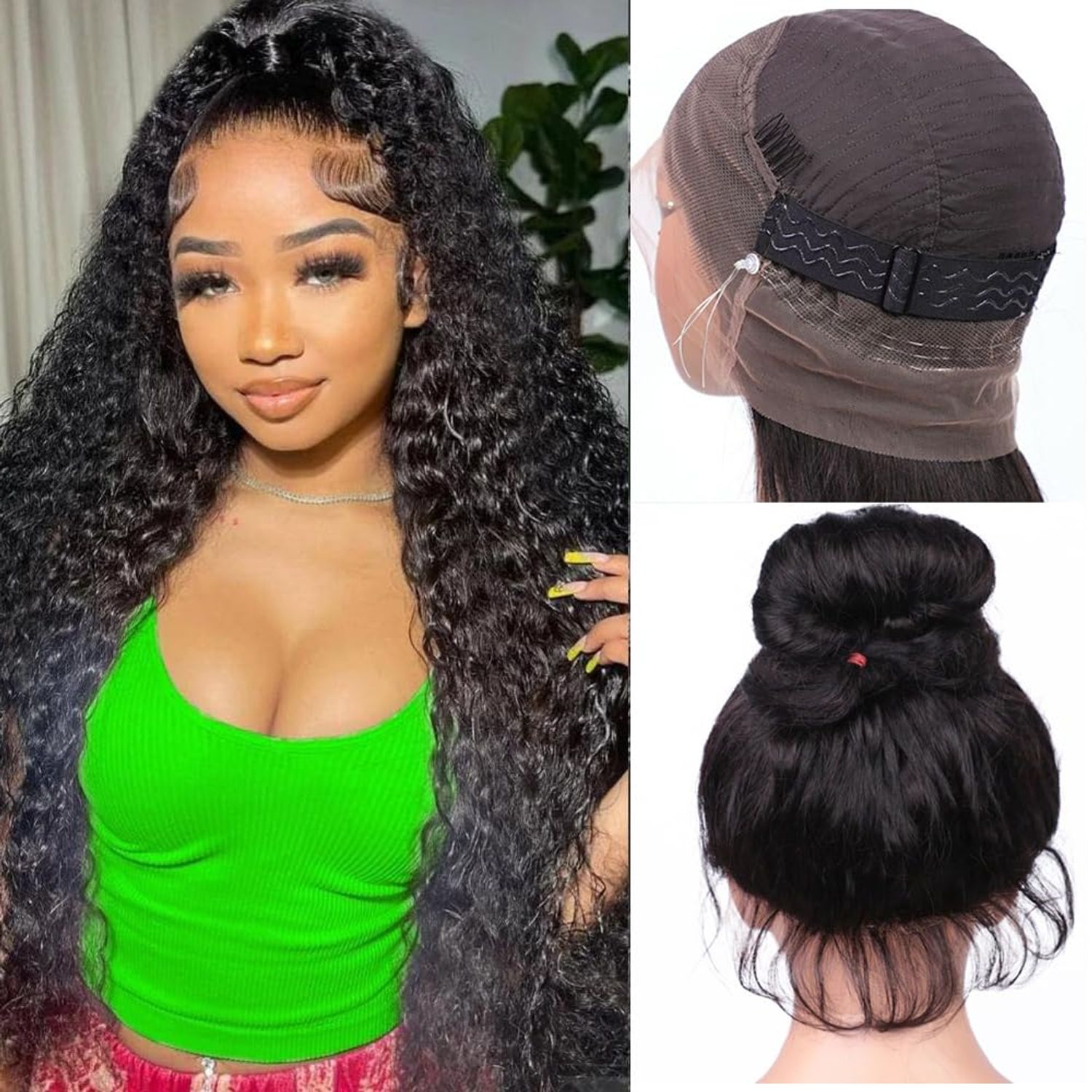 Ebarly Hidden Strap 360 Water Wave Lace Front Wigs Human Hair Pre Plucked 180% Density Curly Full Lace Human Hair Wigs Bleached Knots Wet and Wavy HD Lace Frontal Wig for Women 26 inch