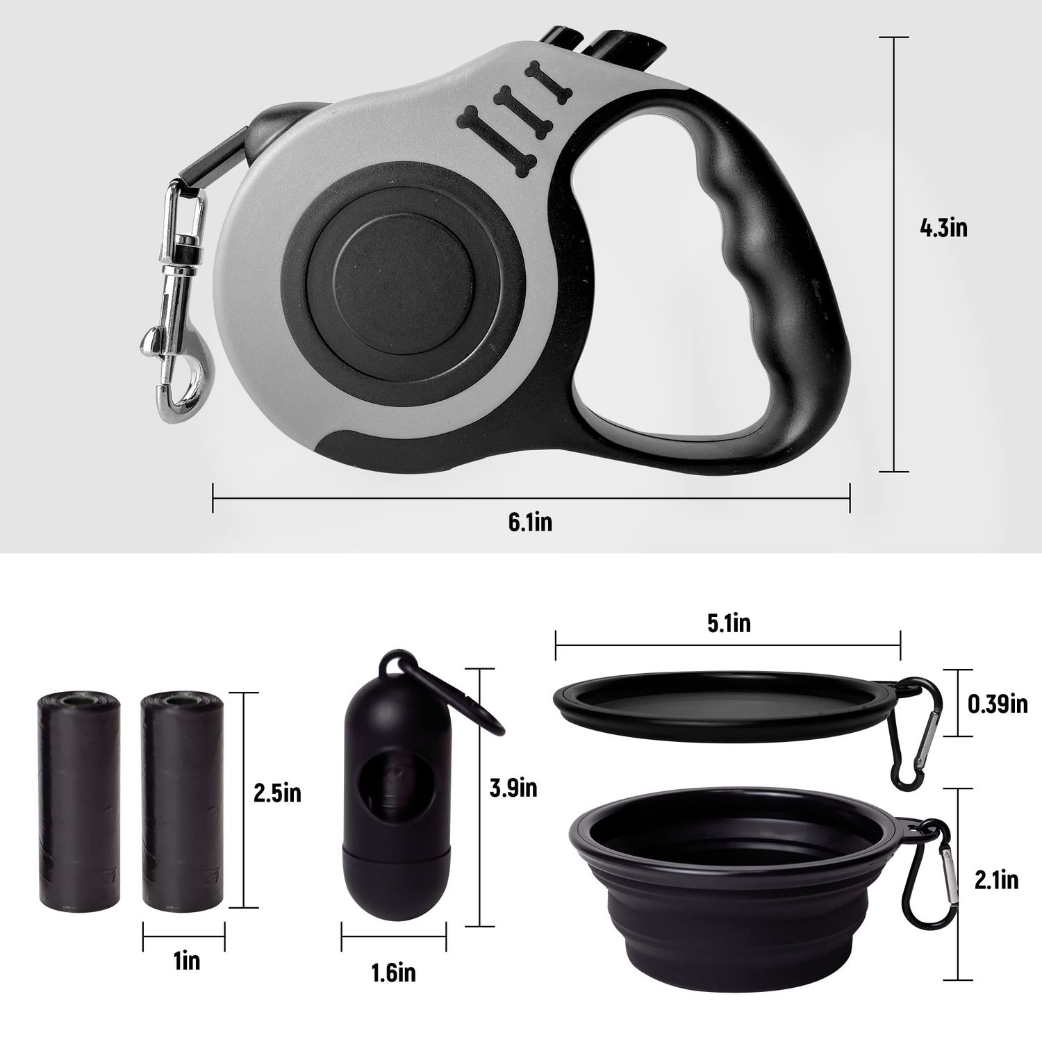 LIEVUIKEN Retractable Dog Leash Automatic Telescopic Tractor Dog Tape, Pet Tape 10/16 FT Durable and Convenient, with Folding Bowl, Dispenser, Rubbish Bags, Suitable for Small and Medium Dogs