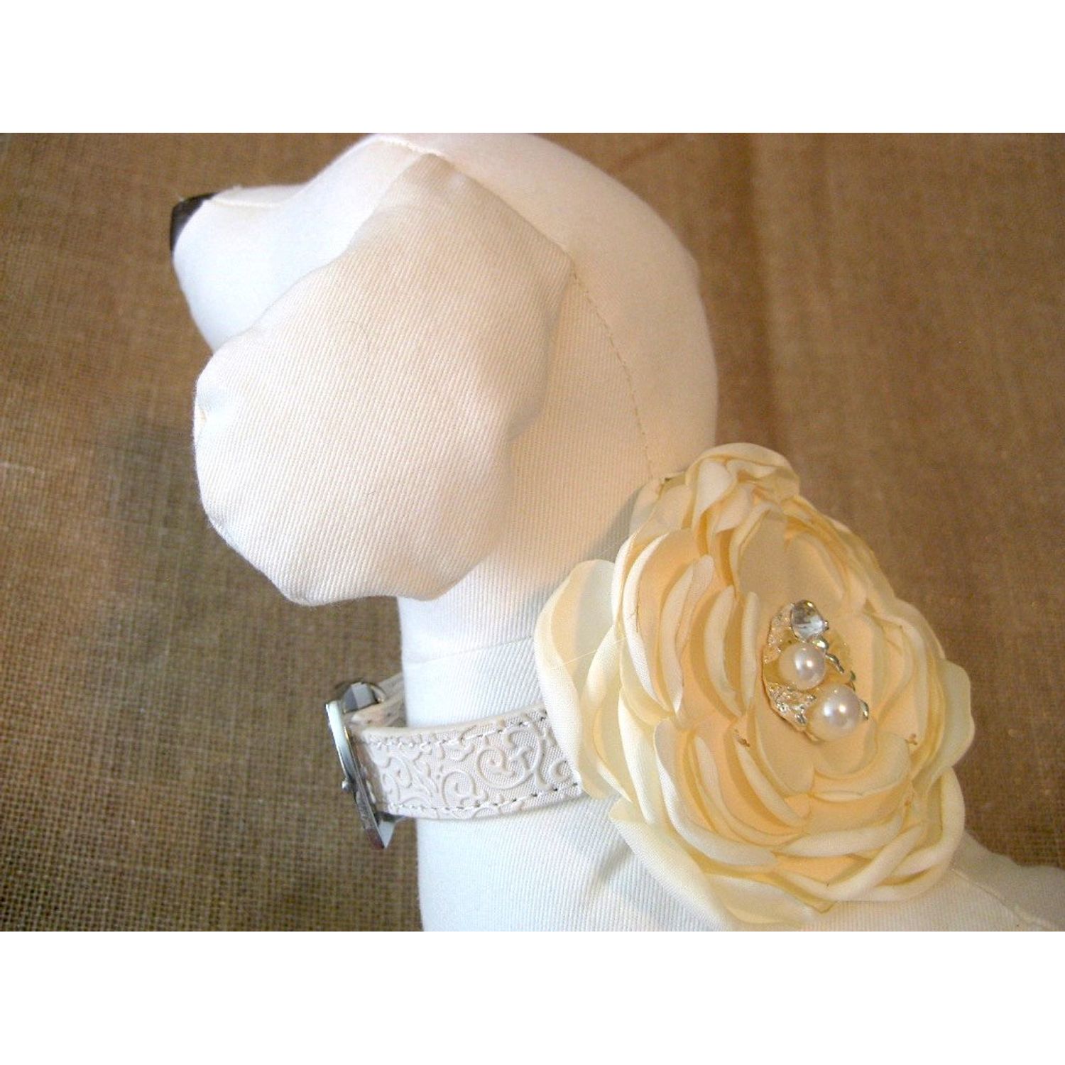House of FurBaby Flower Dog Collar | Wedding Dog Collar | XS S M L (M w/Leash, Ivory Collar)