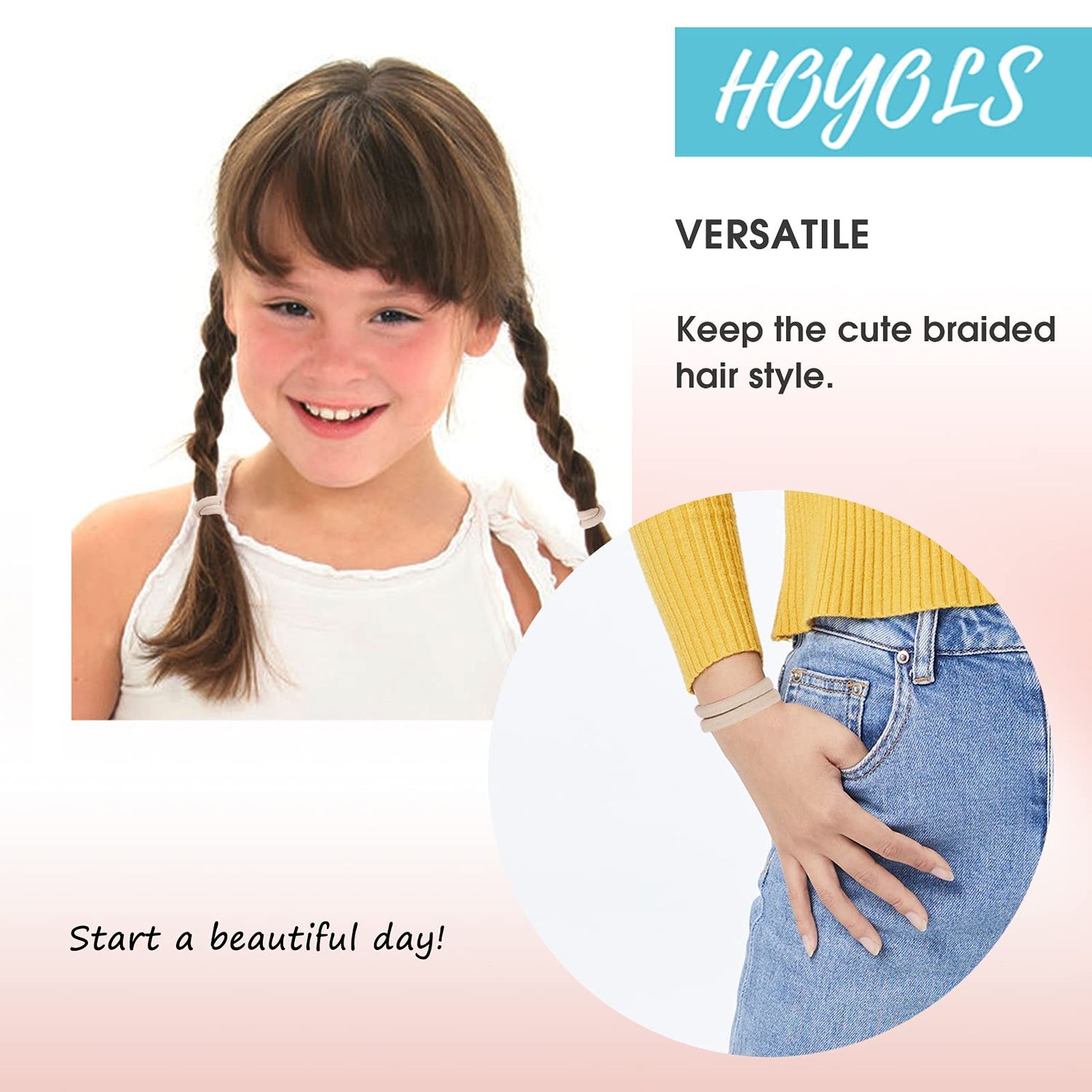 HOYOLS Soft & Stretch 1.6 Inch Cotton Hair Ties Large Hair Bands Nylon Fabric Ponytail Holder for Thick Heavy Curly Hair, No Slip No Damage Seamless Scrunchies Headbands 50 Pcs (Light Blonde)