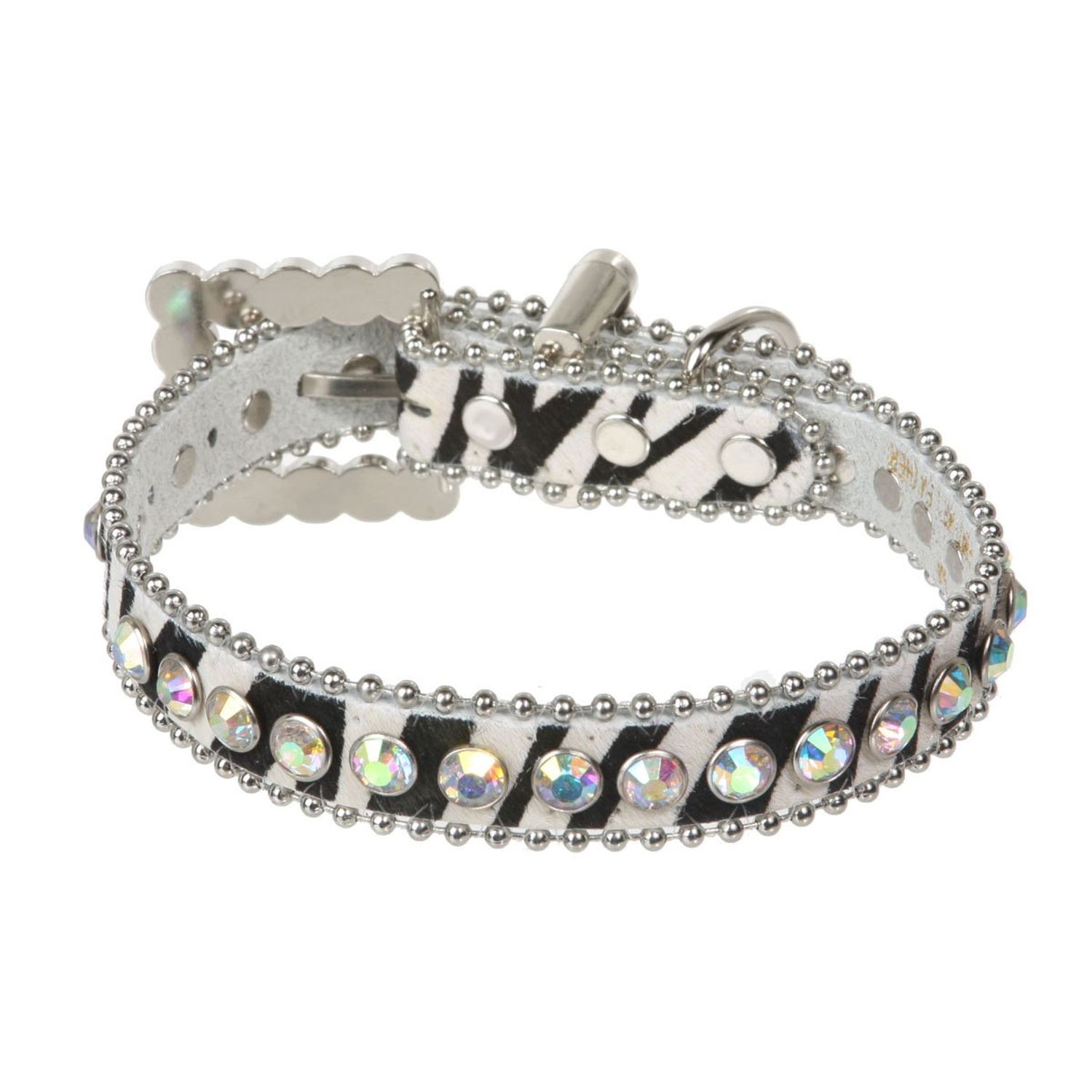 beltiscool 3/4" (20 mm) W Faux Zebra/Leopard Fur Rhinestone Dog Collar Size: M: 11"-13" Neck Color: White Zebra