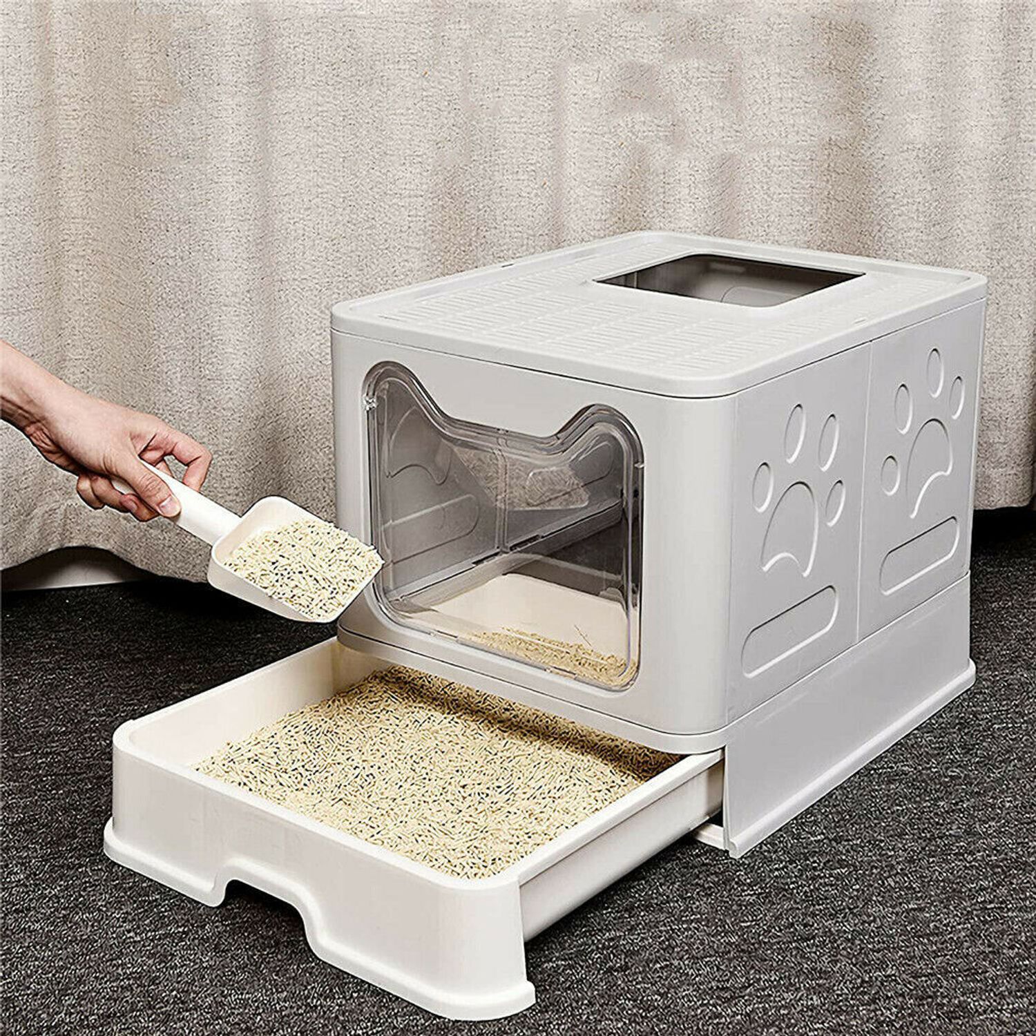 Self-Cleaning Cat Litter Box Large Cat Pan Drawer Anti-Splashing Cat Potty Tray