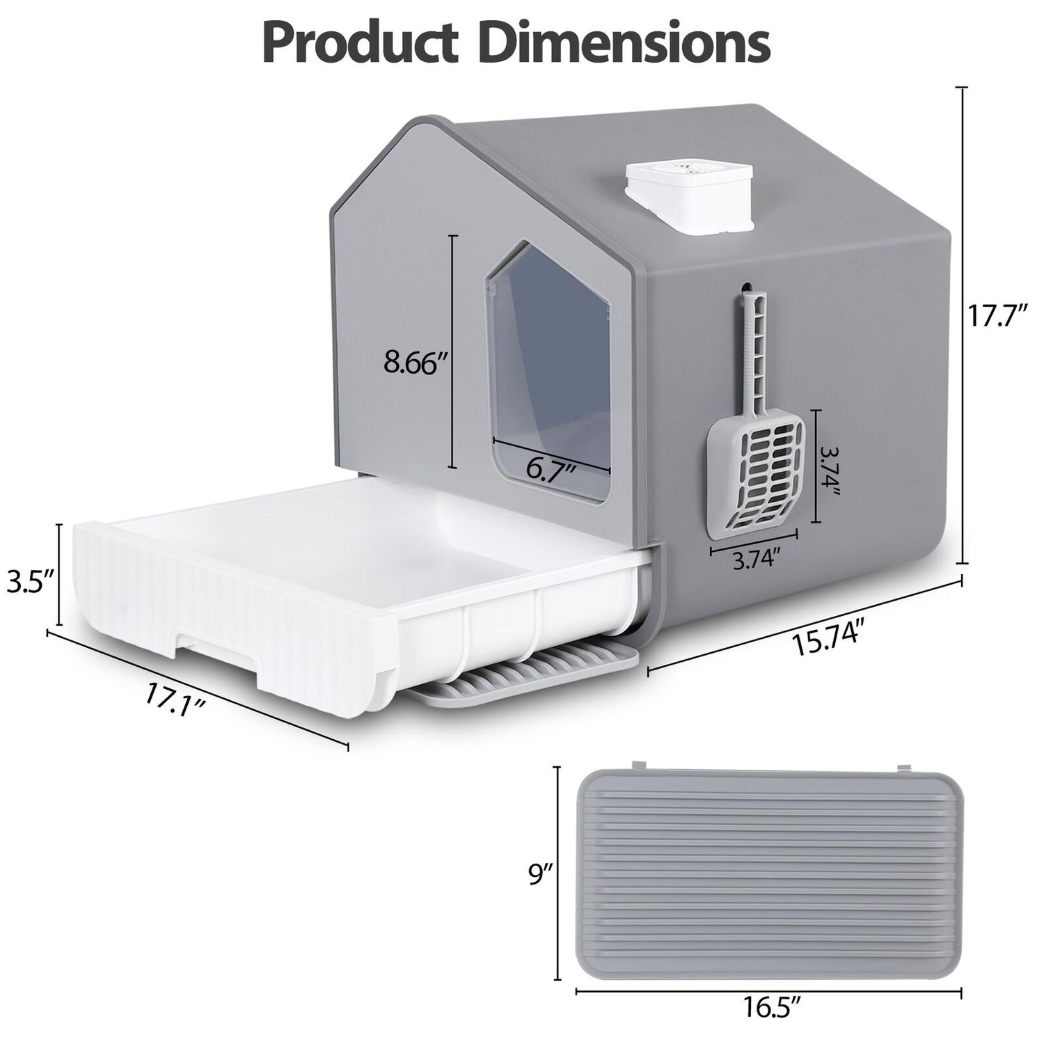 Cat Litter Box with Litter Mat and Scoop Anti- Splashing Easy Clean Odor Control