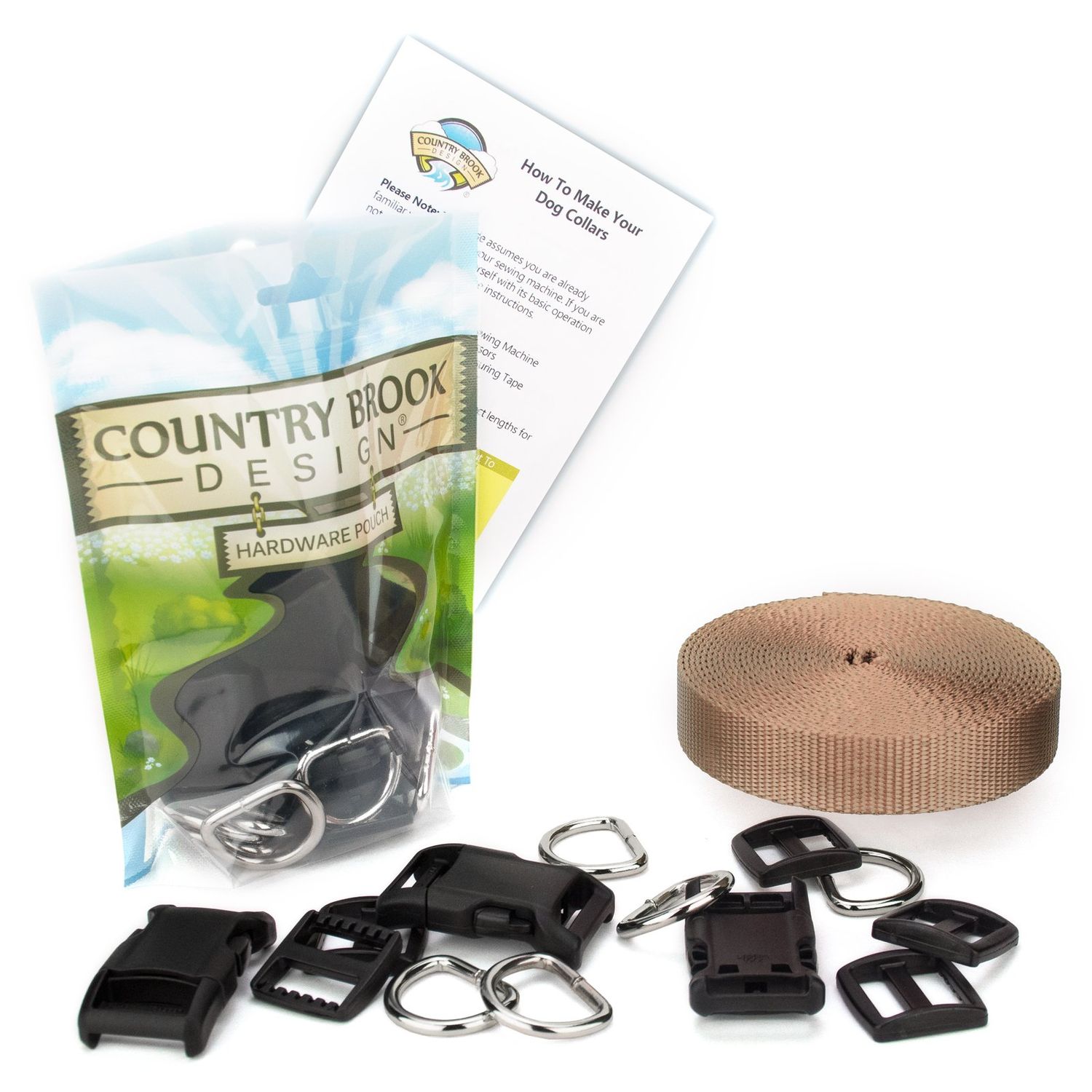 Country Brook Design - Easy DIY Dog Collar Kit Makes (10) 1 Inch Collars with Copper Gold Nylon Webbing