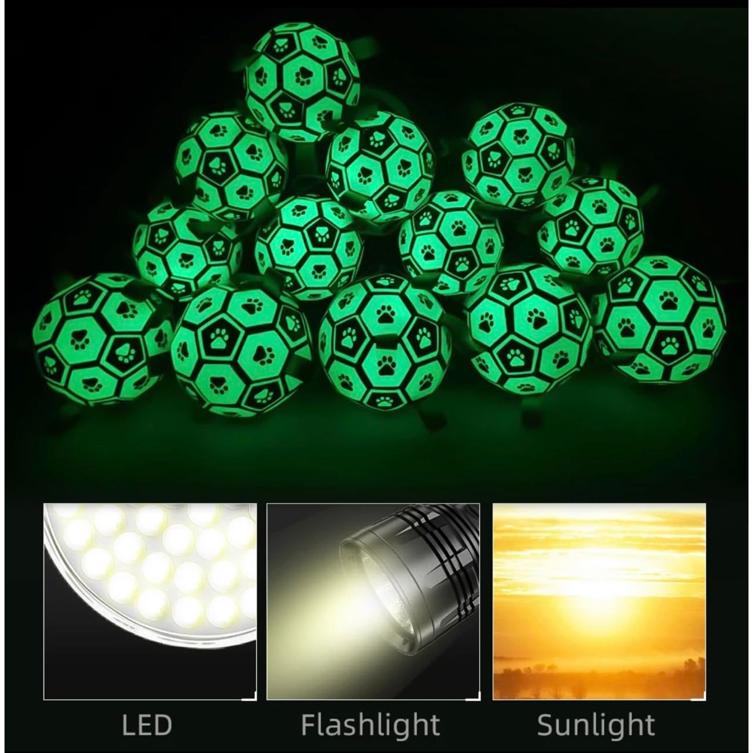 Glow in The Dark Dog Toy - Light Up Soccer Dog Ball, Interactive Pet Toy for Any Size - Indoor and Outdoor Use, Straps for Easy Grab (6 inch)