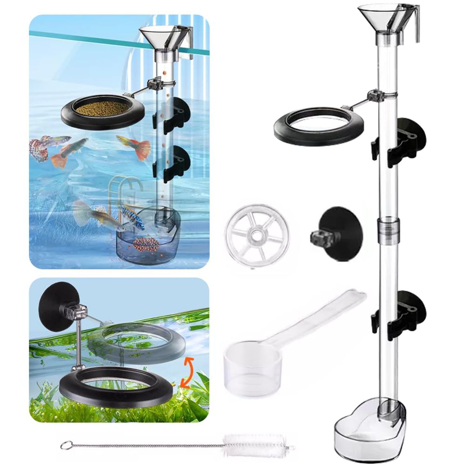 La La Pet®Fish Shrimp Feeding Dish Set Fish Feeder Tube Kit with Feeding Ring Suction Cups Adjustable Tubes Cleaning Brush Measuring Spoon Feeding Aquarium Supplies for Fish Tanks