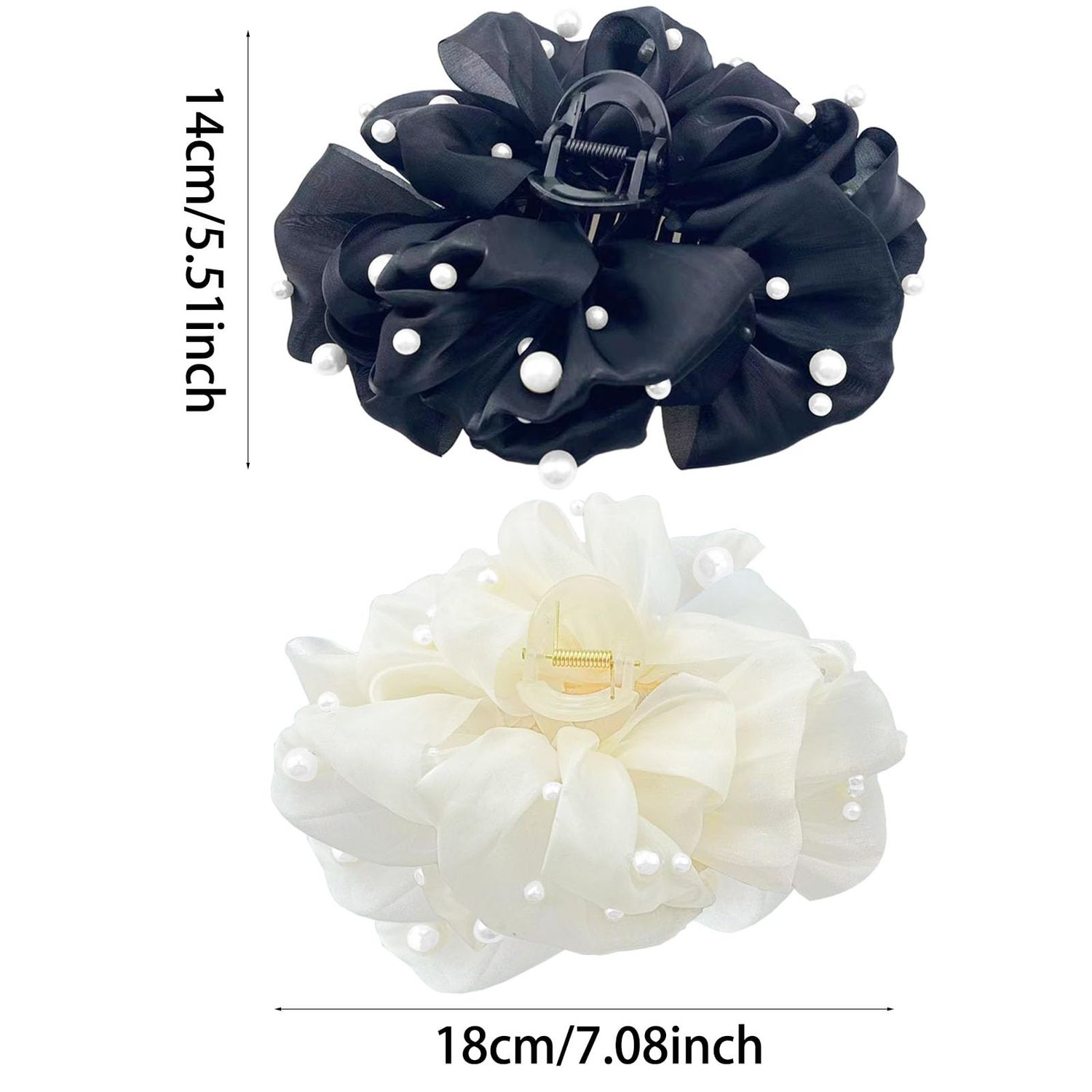 2 PCS Chiffon Silk Hair Claw Clips Large Pearl Hair Claw Clips Bows Hair Clips Barrtette Hair Accessories for Women Girls