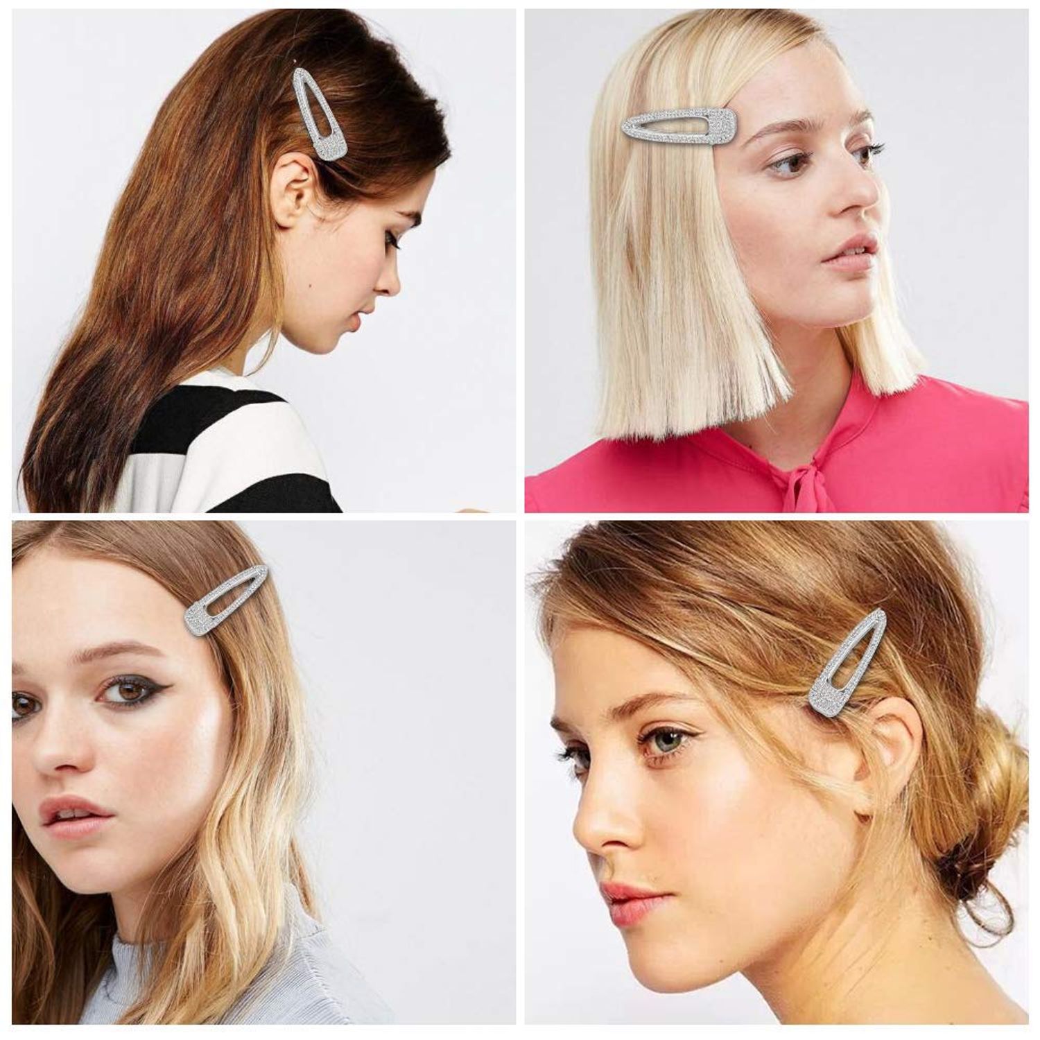2PCS Silver Hair Clips Barrettes Glitter Rhinestones Hair Pins Hair Accessories for Women Girls