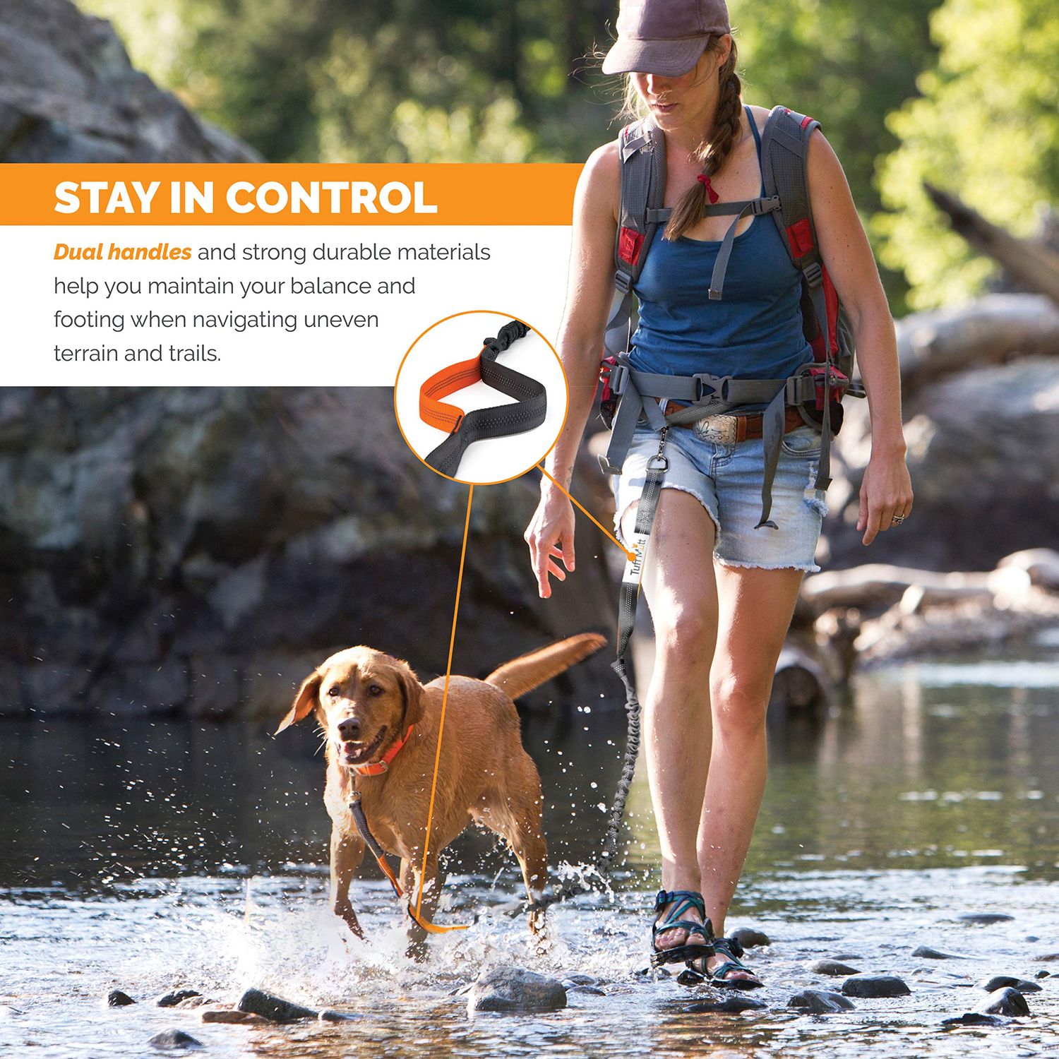 Tuff Mutt Hands Free Dog Leash For Running That Makes A Great Waist Leash for Dog Walking, Double Handle Bungee Leash with Reflective Stitching and Adjustable Dog Walking Belt