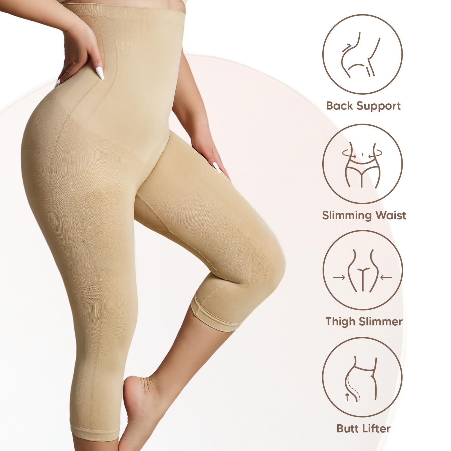 Takusun Shapewear Leggings for Women Tummy Control High Waisted Capri Body Shaper Butt Lift Thigh Slimmer Nude
