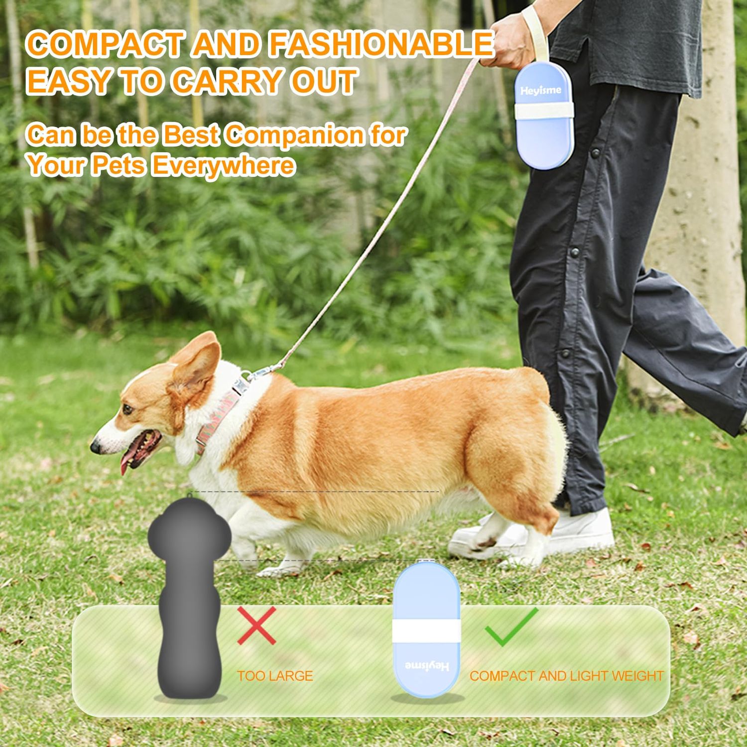 HEYISME Dog Water Bottle, Dog Bowl 2-in-1, Food Container Large Enough for Dog Treats, Steak, Sticks, Bars, Portable Pet Water Dispenser for Hiking, Travel, Cat Bowls and Pet Water Bottle (Blue)