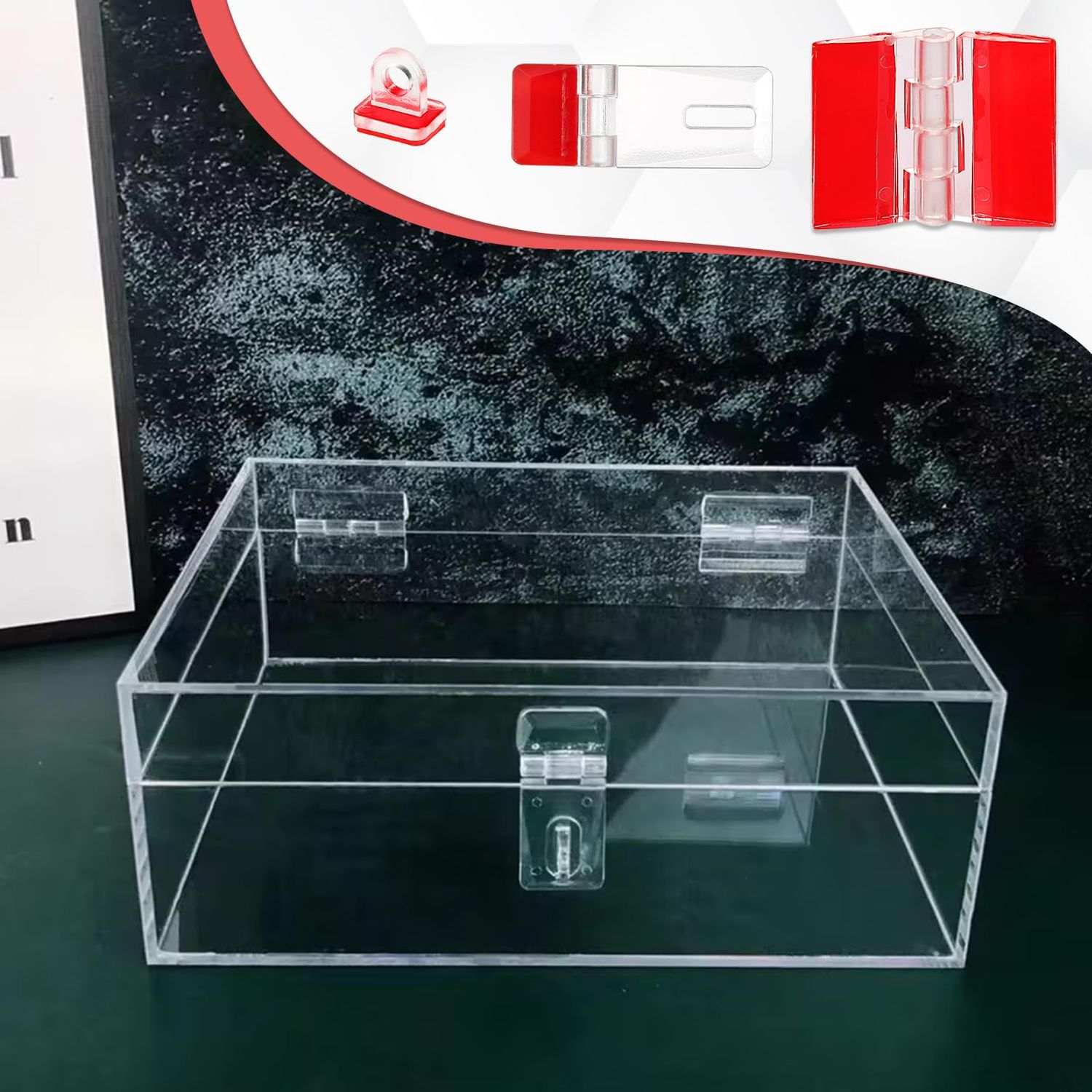Acrylic Hinges and Self-Adhesive Latch Buckles Kit, Self-Adhesive Plastic Hinge for Crafts, Transparent Continuous Piano Hinge for Aquarium, Cabinets, DIY Clear Containers, Acrylic Box