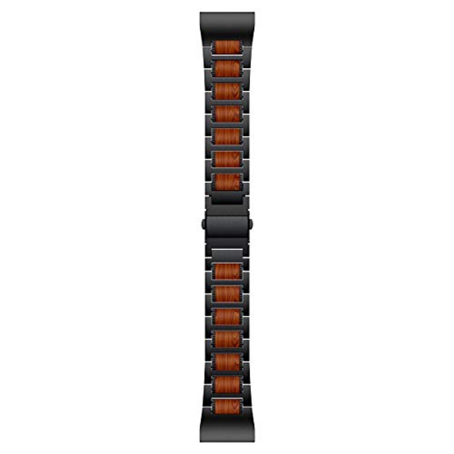 LDFAS Fenix 7X/6X/5X Plus Band, Natural Wood Red Sandalwood Stainless Steel Metal Watch Band, 26mm Quick Release Easy Fit Strap Compatible for Garmin Fenix 7X/6X Pro/5X/5X Plus/3HR/Descent Mk2