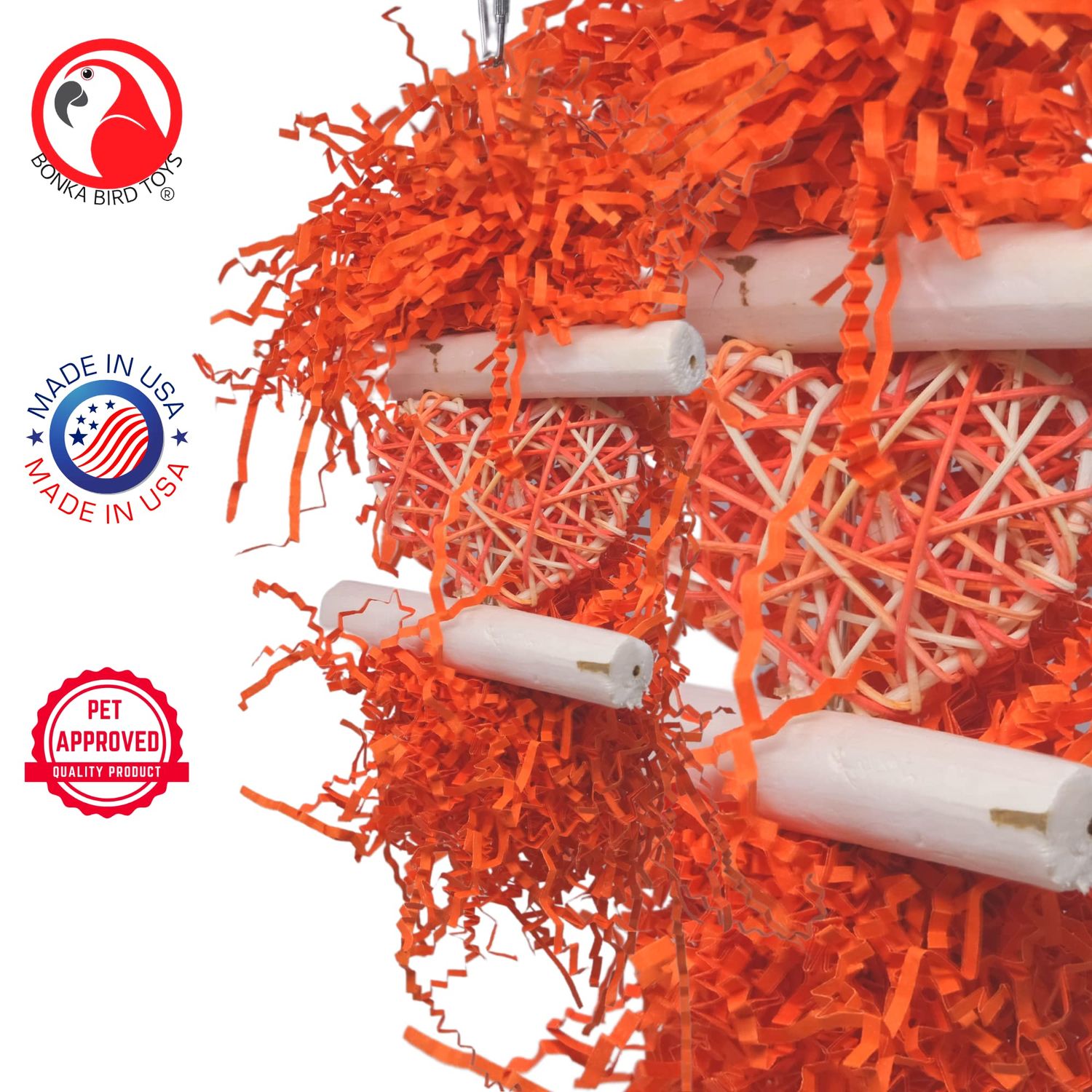 Bonka Bird Toys 3885 Orange Heart Log 10" High by 5" Wide Medium ParrotForaging Chew Cage Toy, Conures, Ringneck, Quakers, and Similar