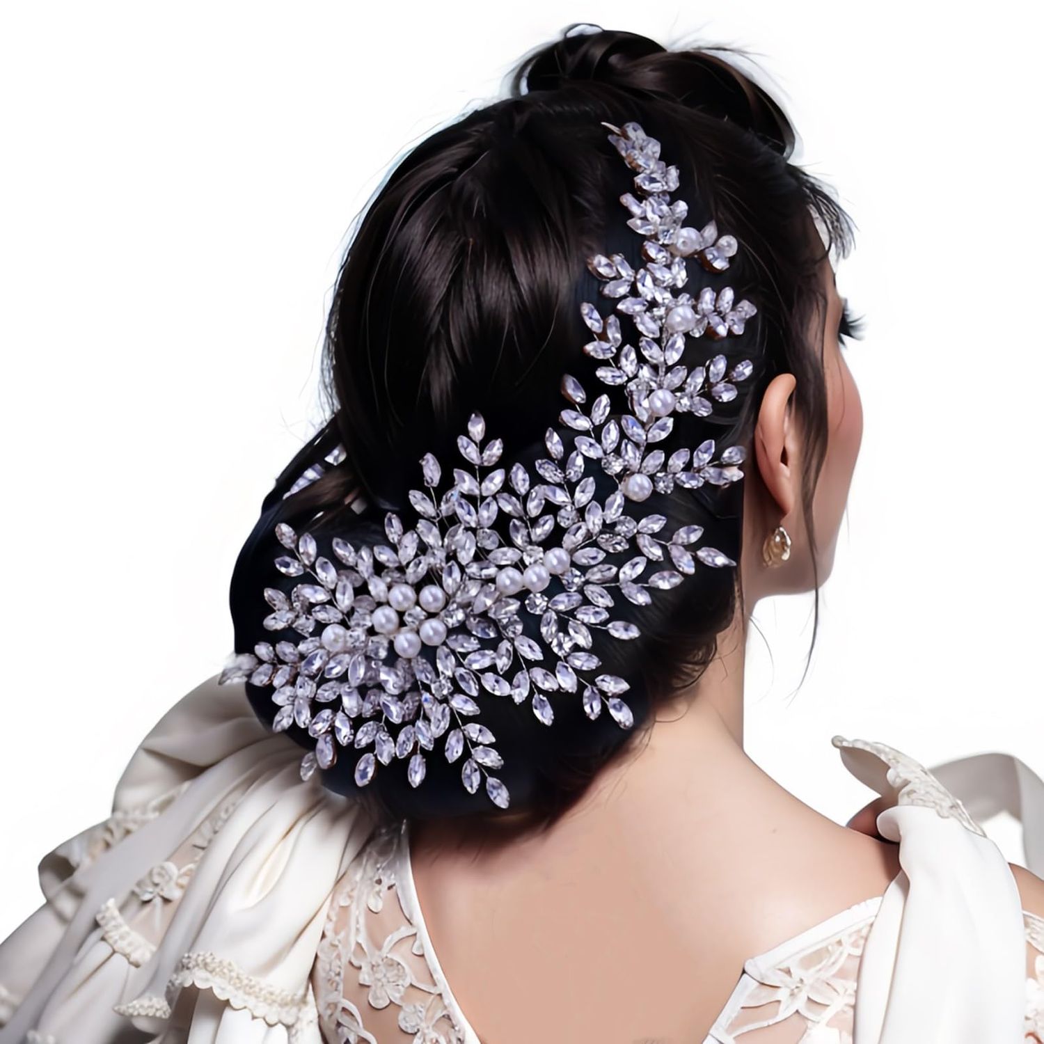 AMORARSI Crystal Wedding Hair Comb Bridal Hair Accessories Pearl and Rhinestone Bridal Side Combs for Women and Girls （Silver）