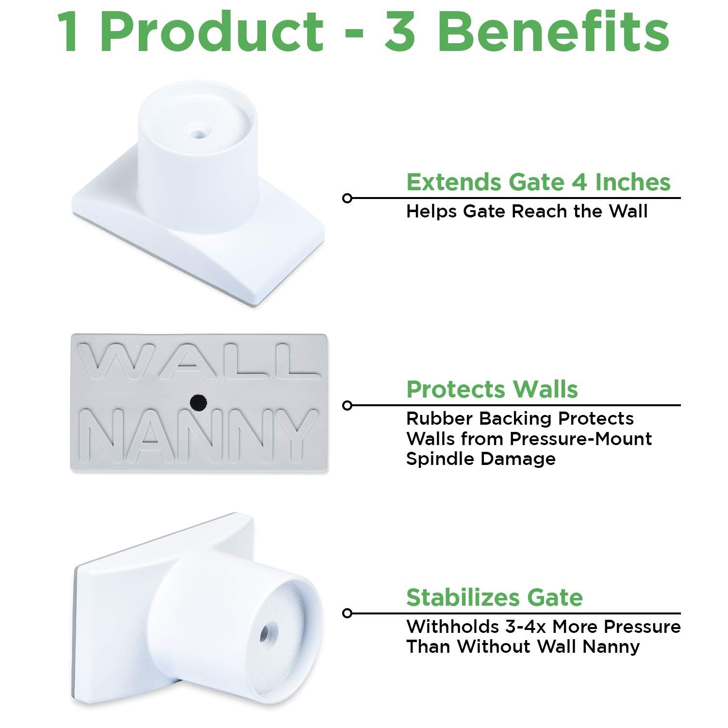 Wall Nanny Extender 4 Inch Baby Gate Extension (Made in USA) Extends Pressure Mounted Gates, Protects Walls, Stabilizes Gate - for Child Pet & Dog Gates - Works on Stairs, Protector (4 Pack) Black
