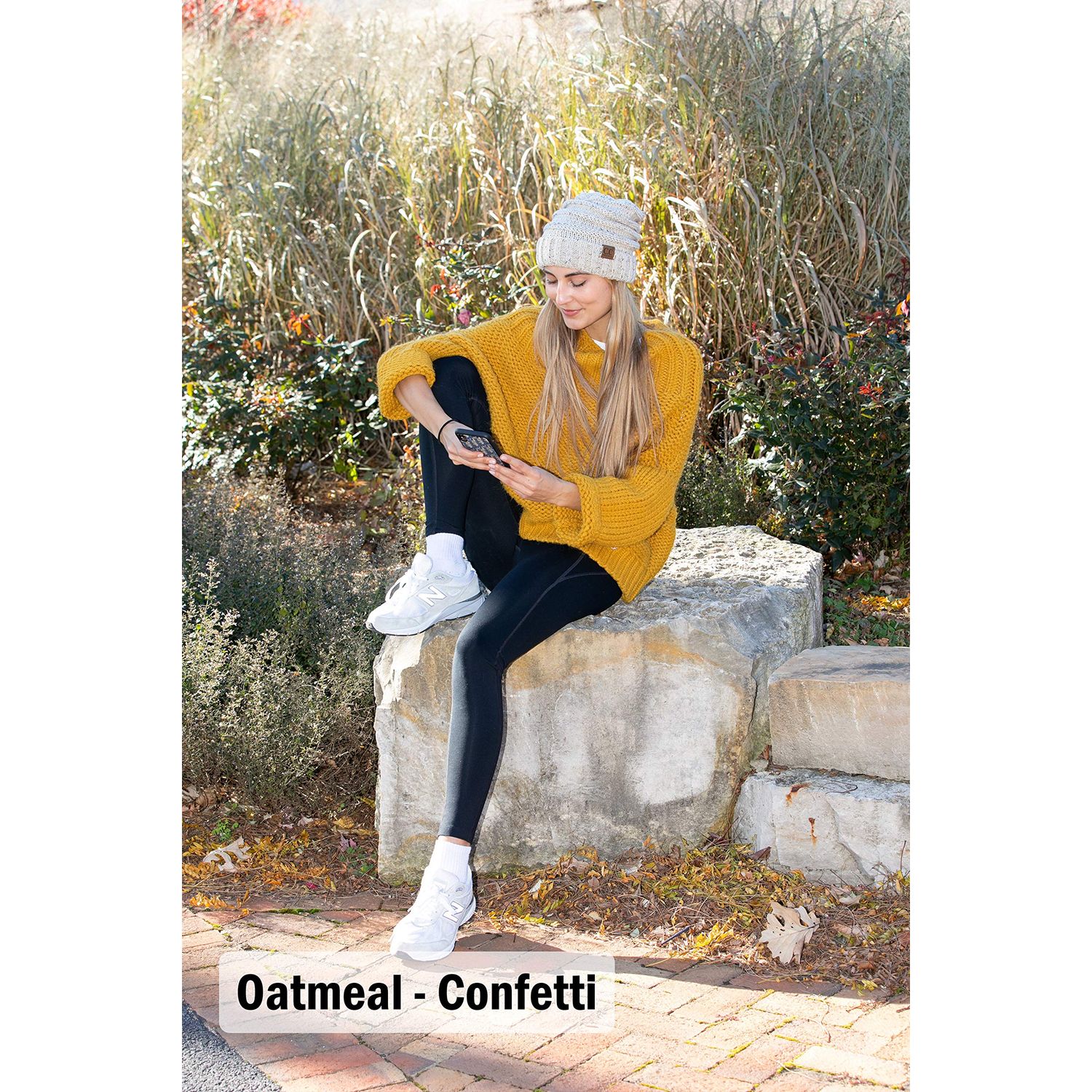 Women's Oversized Slouchy Chunky Knit Beanie Hat - Mustard