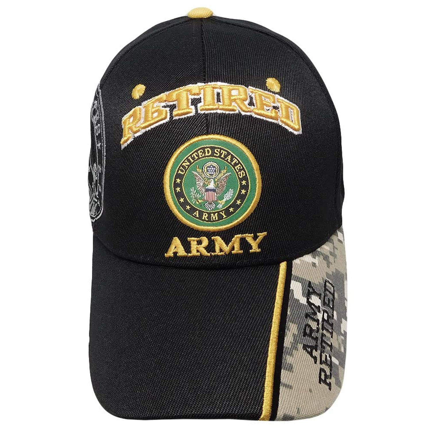 Retired Army Black w/ Seal Embroidered Baseball Cap Hat USA US Military