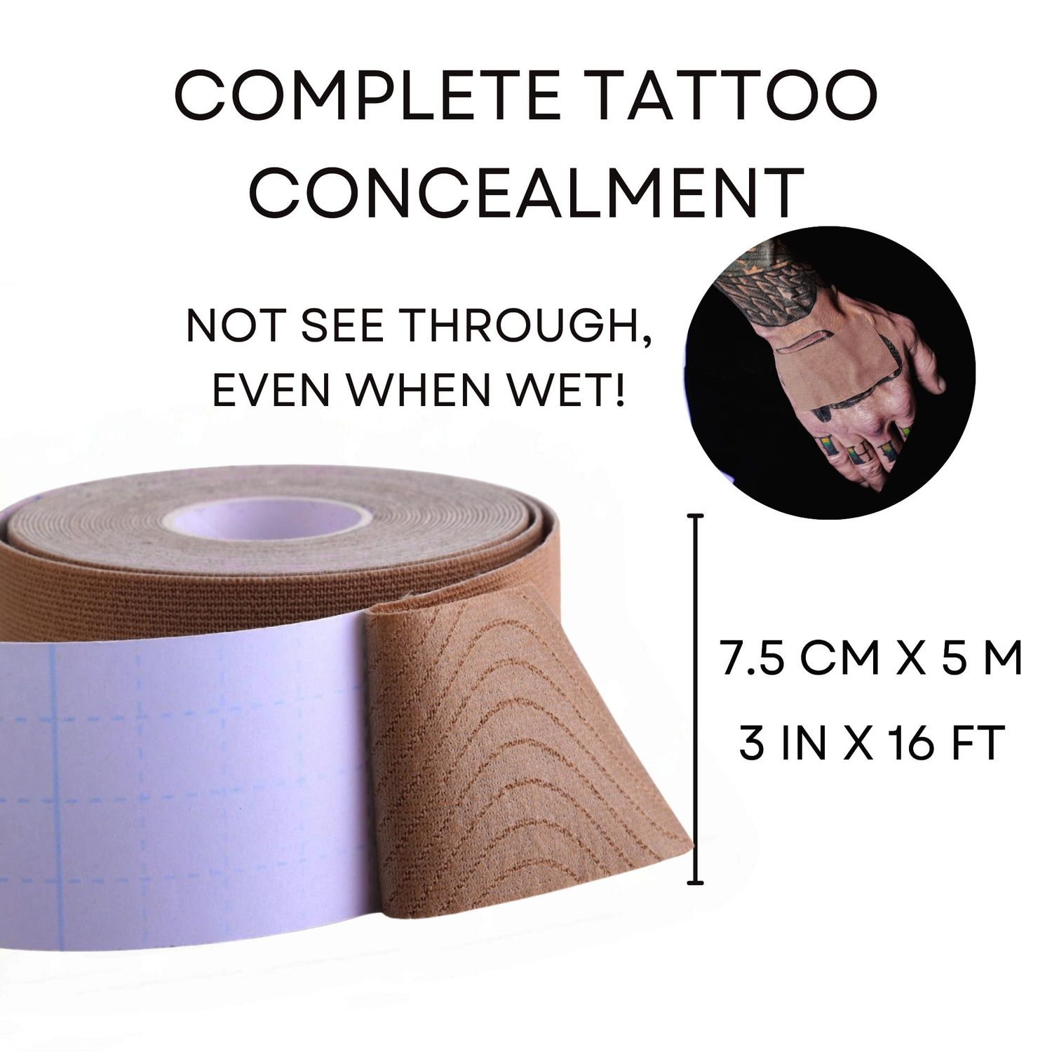 Brown Tattoo Cover Up Tape | Perfectly Sticky & Full Coverage | Brown Skin | 7.5 cm x 4.5 m |Waterproof & Breathable | Ultra Thin, Ideal for Covering Big Tattoos